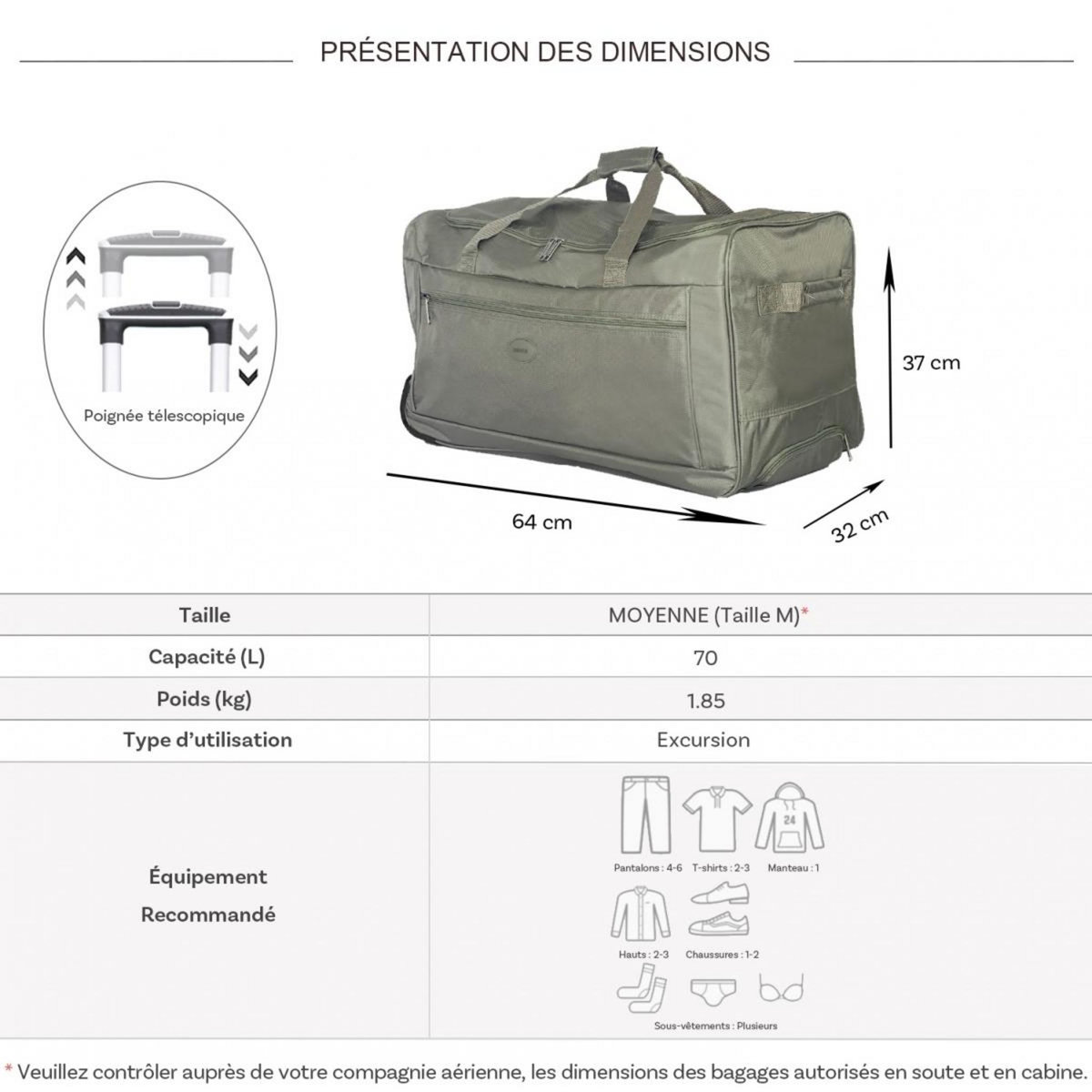 Degré Sac de voyage avec roulettes 70L  64cm