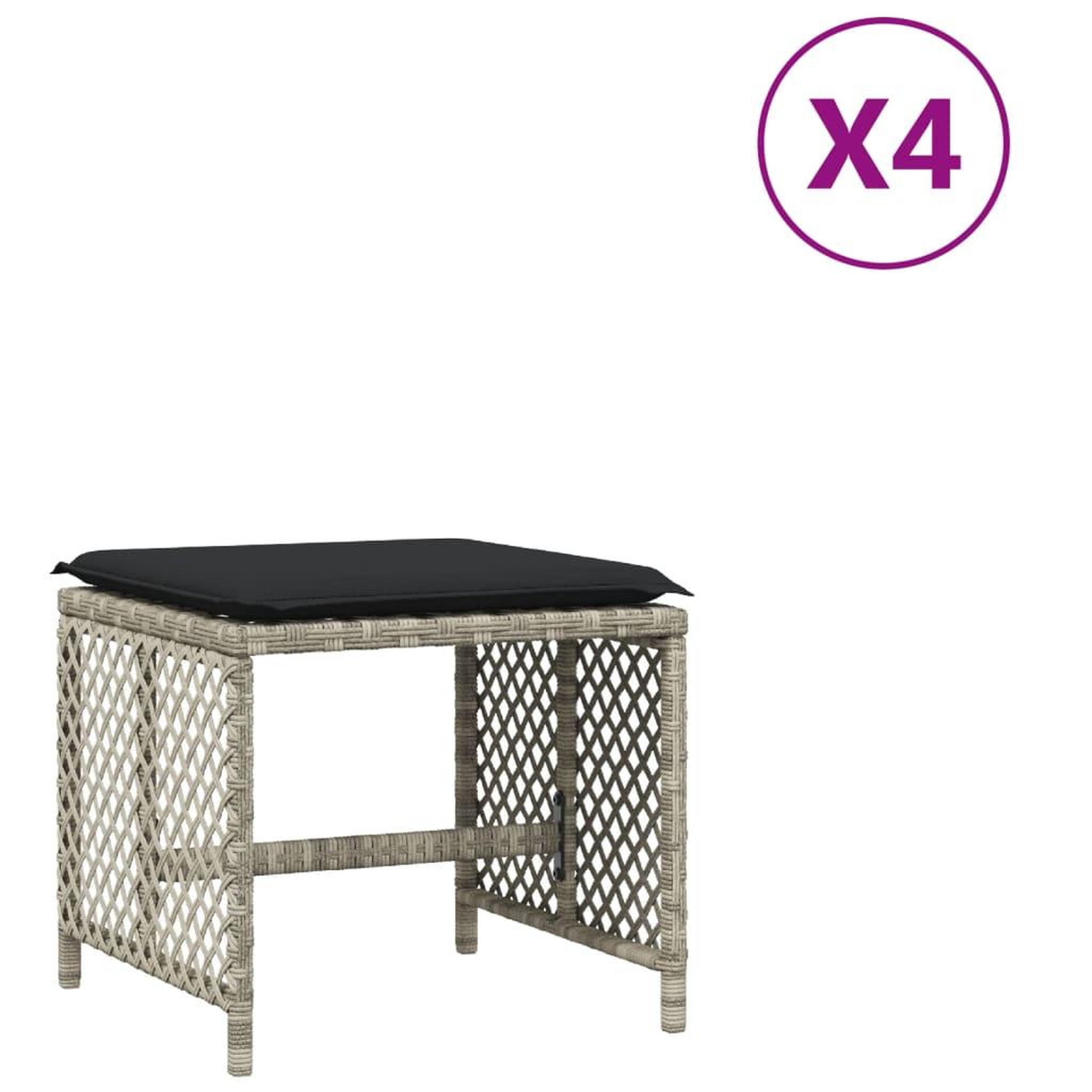 Voir la diapositive 2 : VIDAXL Tabourets de jardin et coussins lot de 4 gris clair 41x41x36 cm