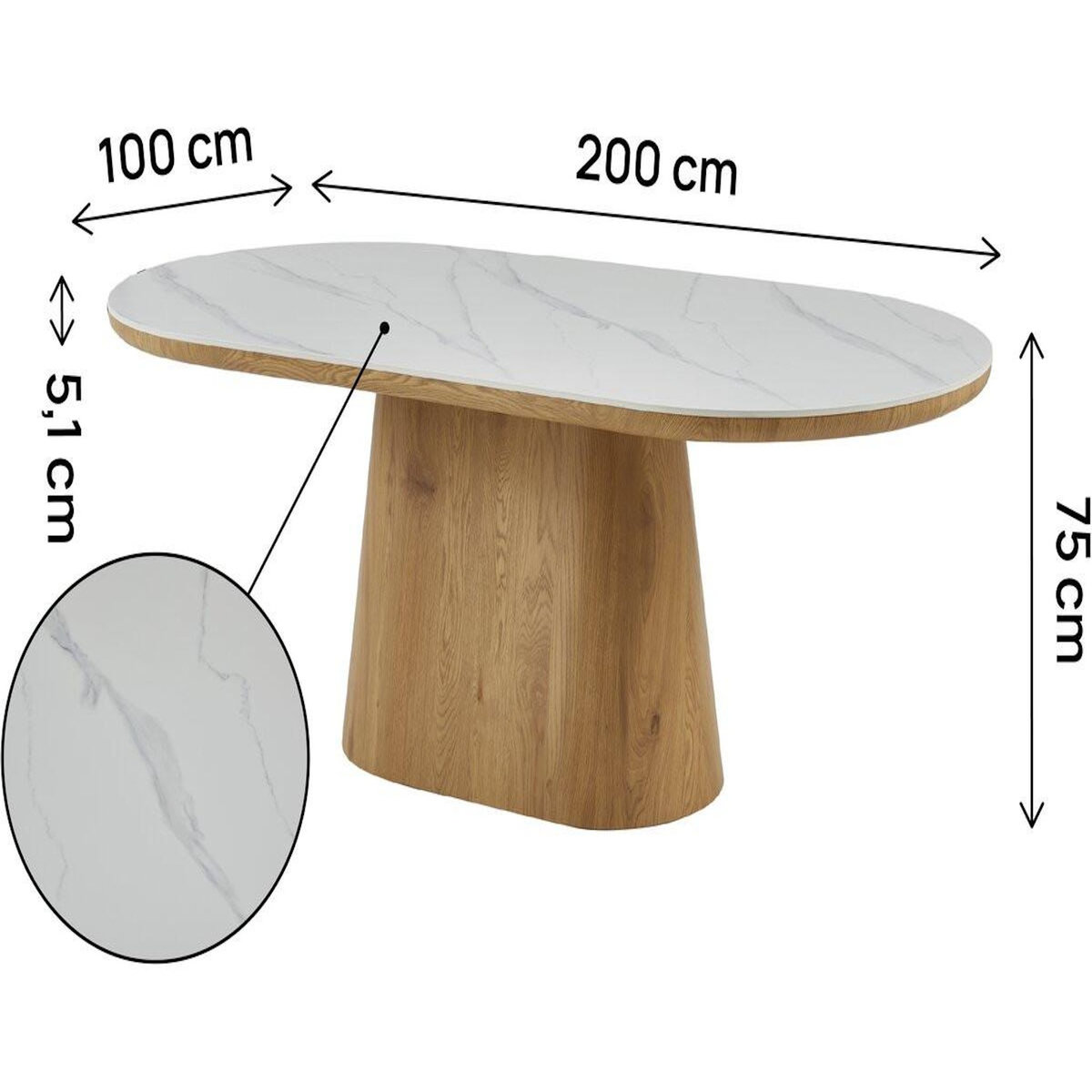 Habitat et Jardin Table de repas en bois ovale en céramique  Bellagio  - 8 places - Blanc et marron