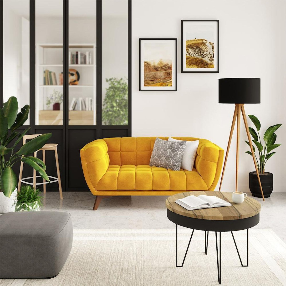 Rendez vous déco Canapé 2 places en velours jaune-Mona