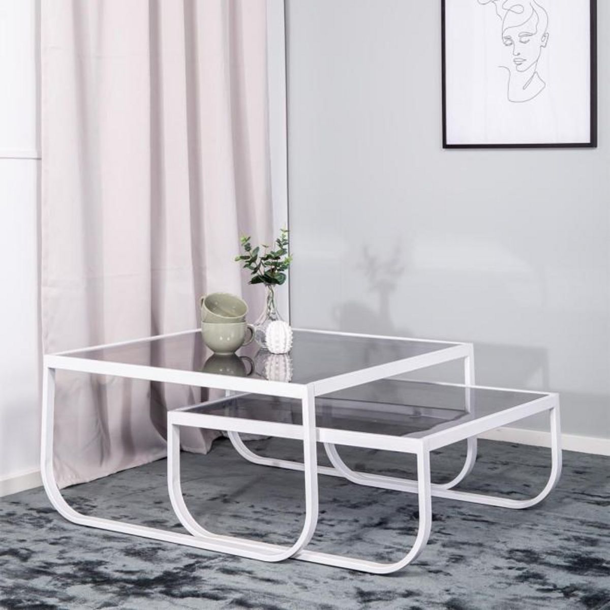 Paris Prix Lot de 2 Tables Basses en Verre  Rocker  80cm Blanc