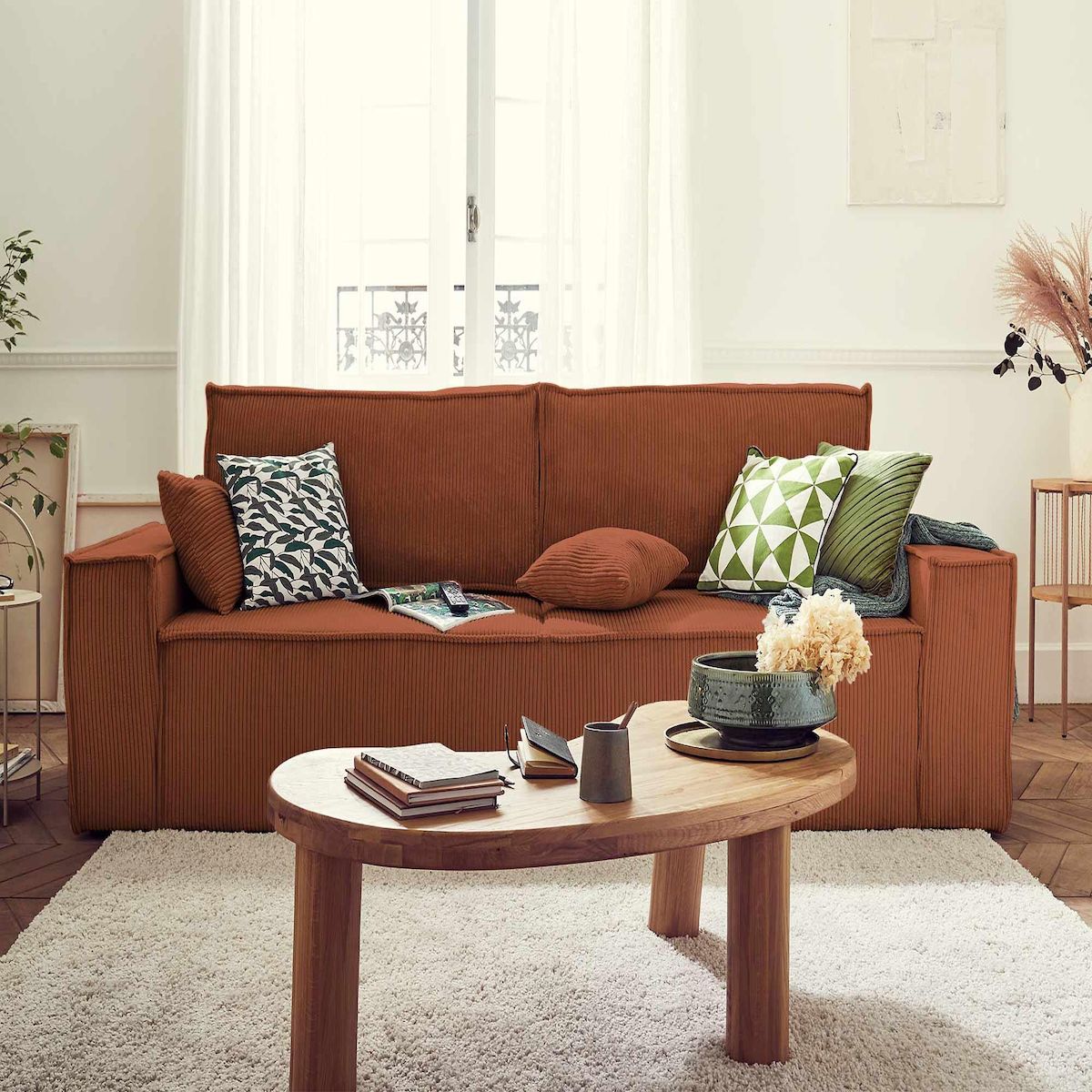 BEST MOBILIER Dellia - canapé 3 places convertible - avec coffre - en velours côtelé - style contemporain