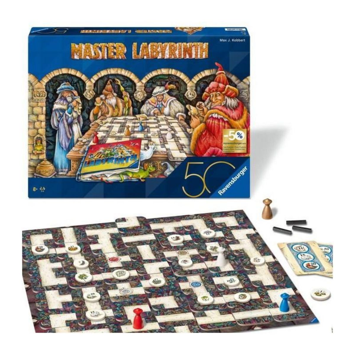 RAVENSBURGER Labyrinthe Master, Jeux de société, Jeu de réflexion famille, 2 a 4 joueurs des 8 ans, 22792, Edition 50 ans, Ravensburger