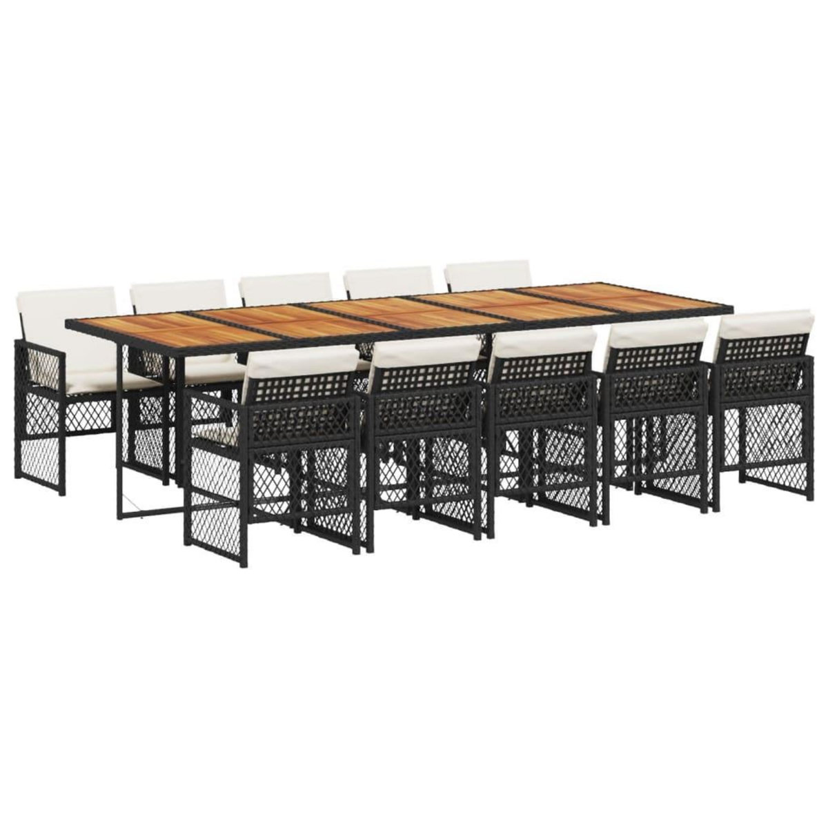 VIDAXL Ensemble a manger de jardin 11 pcs coussins noir resine tressee