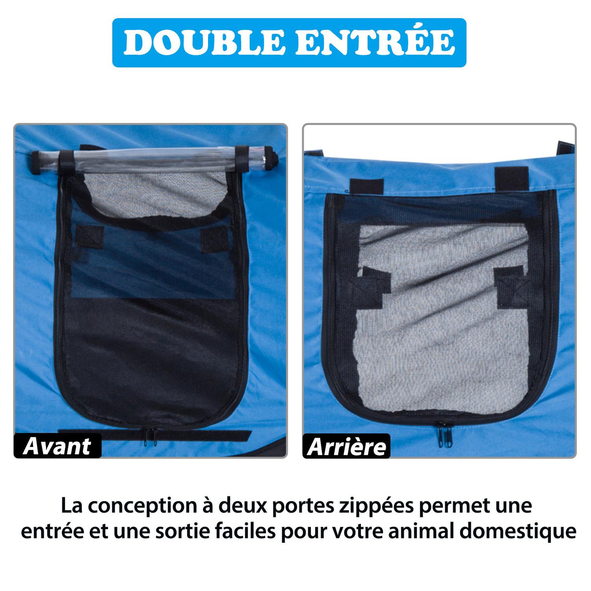 Voir la diapositive 6 : PAWHUT Remorque velo pour chien animaux avec 8 reflecteurs drapeau bleu noir
