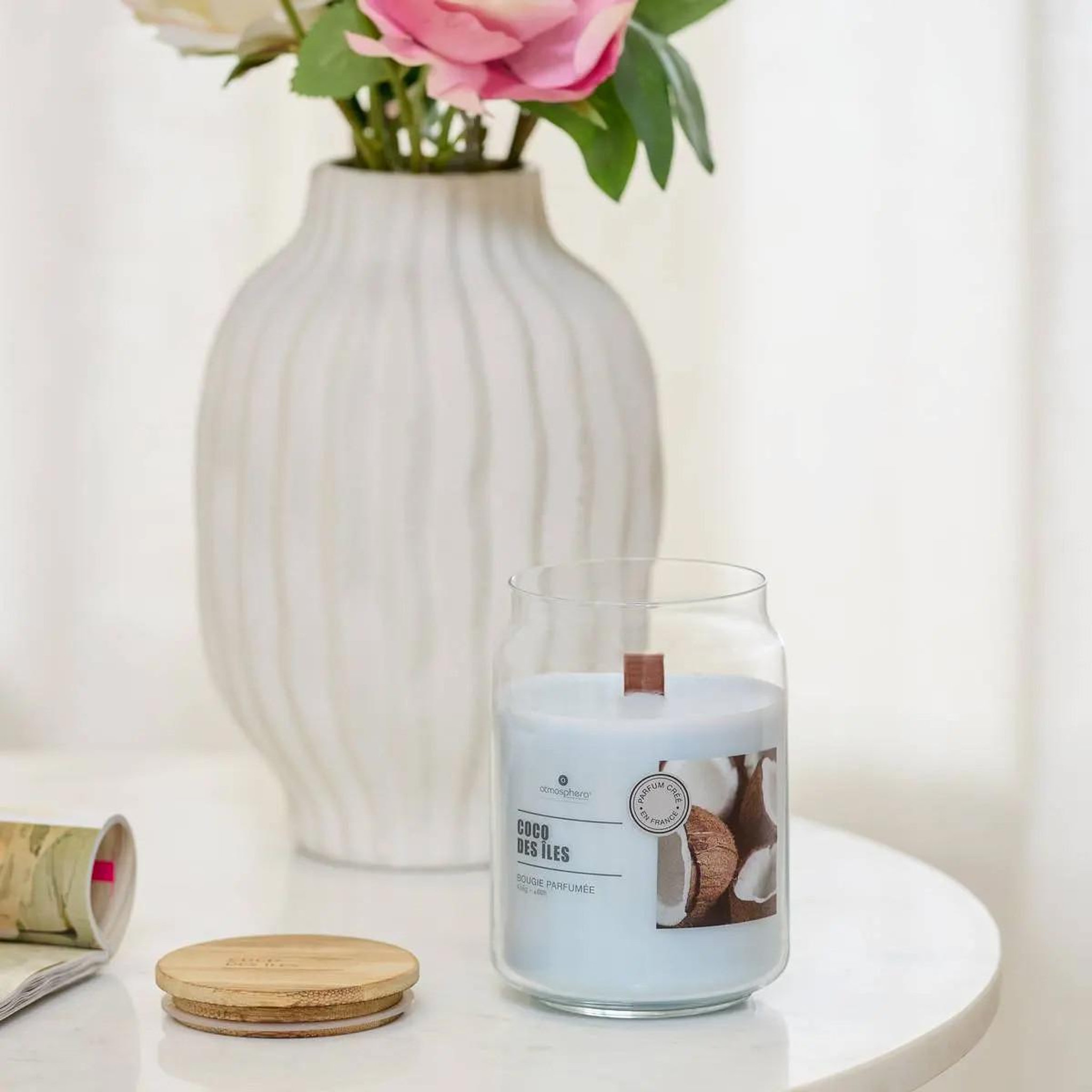 Voir la diapositive 2 : ATMOSPHERA Bougie parfumée en verre  vicky  435g coco des îles