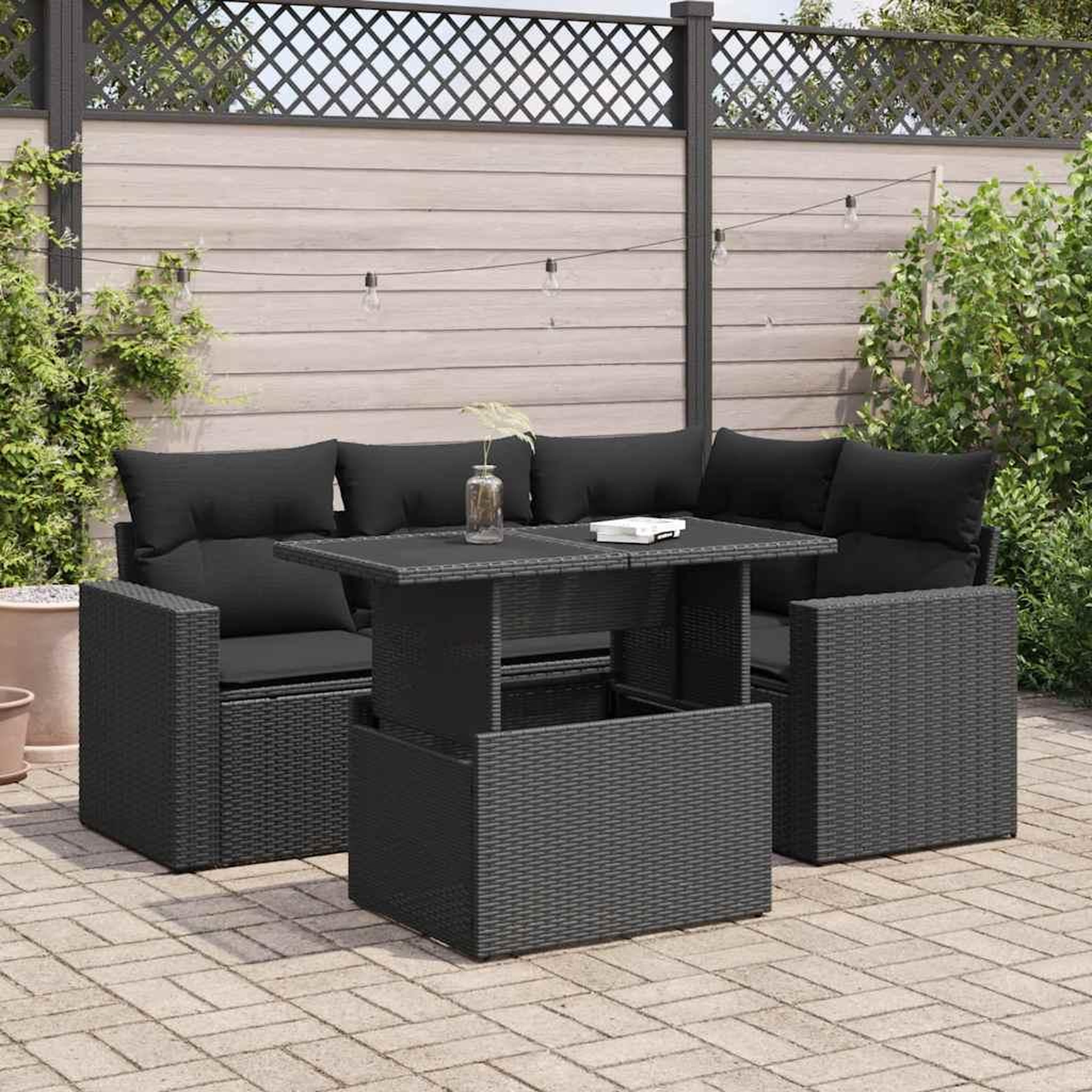 VIDAXL Salon de jardin 5 pcs avec coussins noir resine tressee