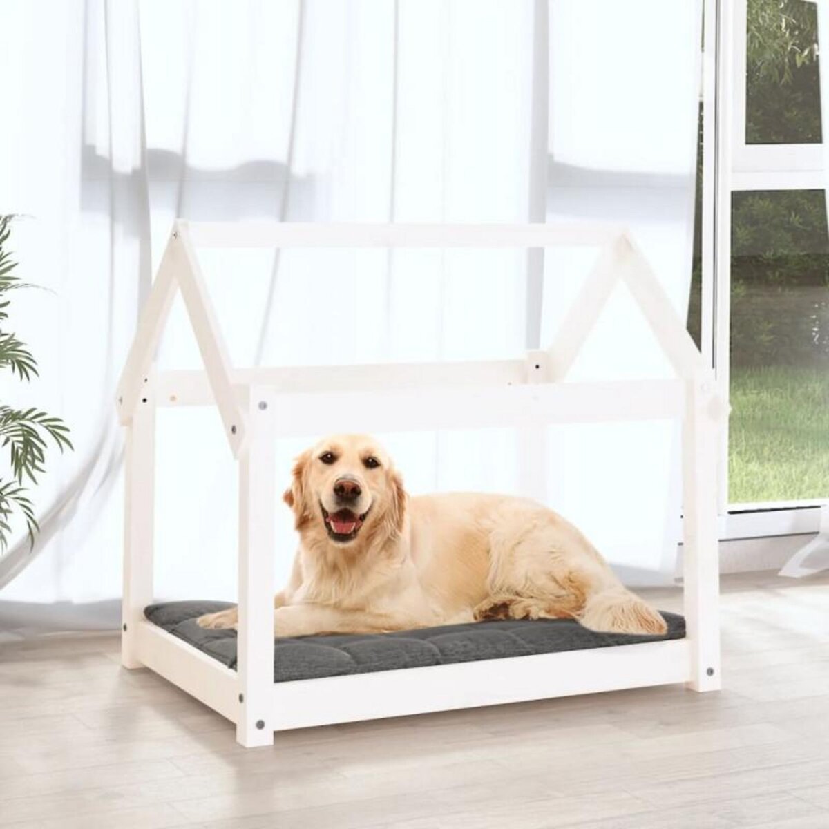 VIDAXL Lit pour chien Blanc 81x60x70 cm Bois de pin solide