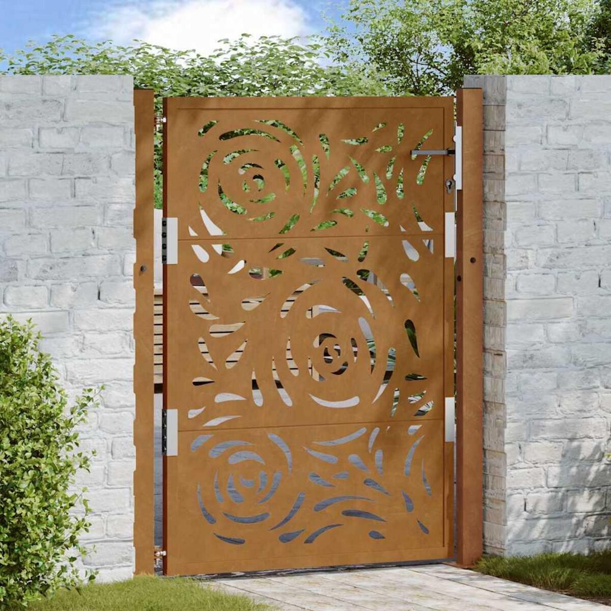 VIDAXL Porte de jardin acier resistant aux intemperies design flamme