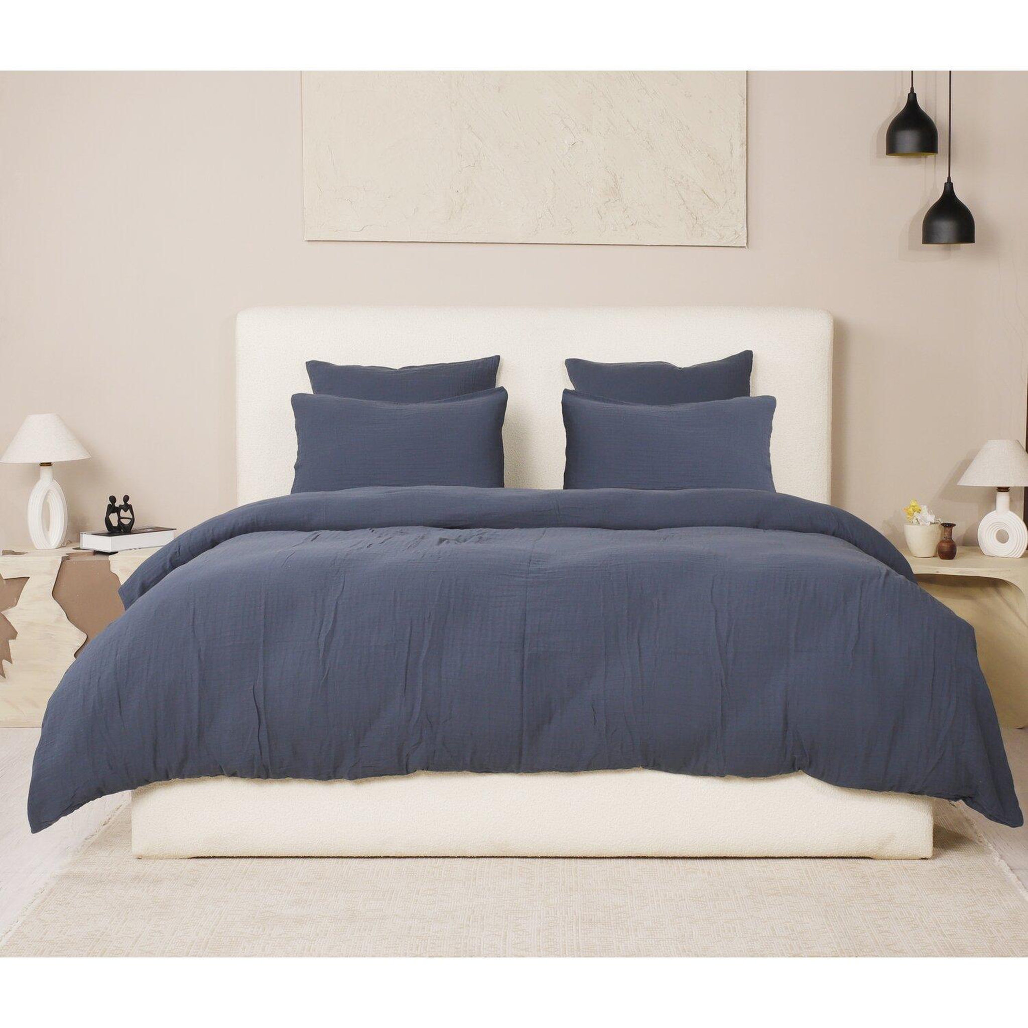 Les Ateliers du Linge Parure de couette 100% gaze de coton lavé. Coloris disponibles : Orange, Gris, Bleu, Jaune, Vert, Beige, Blanc, Rose