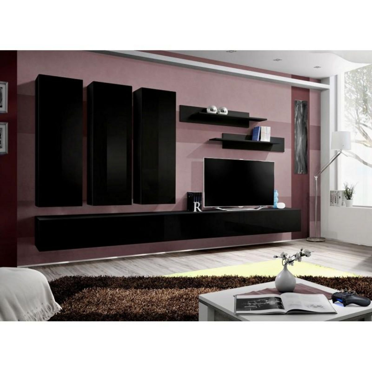 Paris Prix Meuble TV Mural Design  Fly I  320cm Noir
