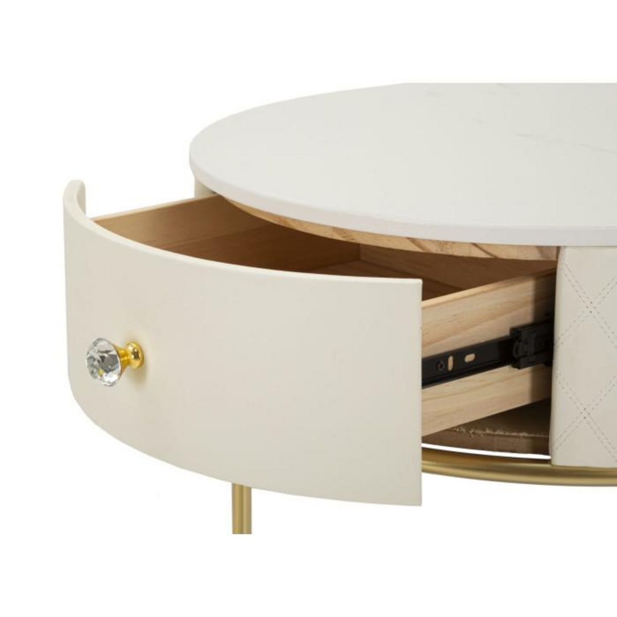 Paris Prix Table de Chevet Avec Pouf  Sharon  70cm Blanc & Or