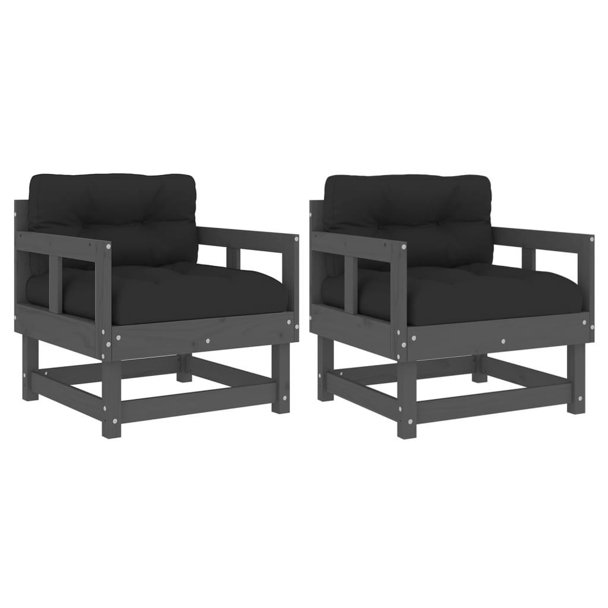 Voir la diapositive 2 : VIDAXL Chaises de jardin et coussins lot de 2 gris bois de pin massif