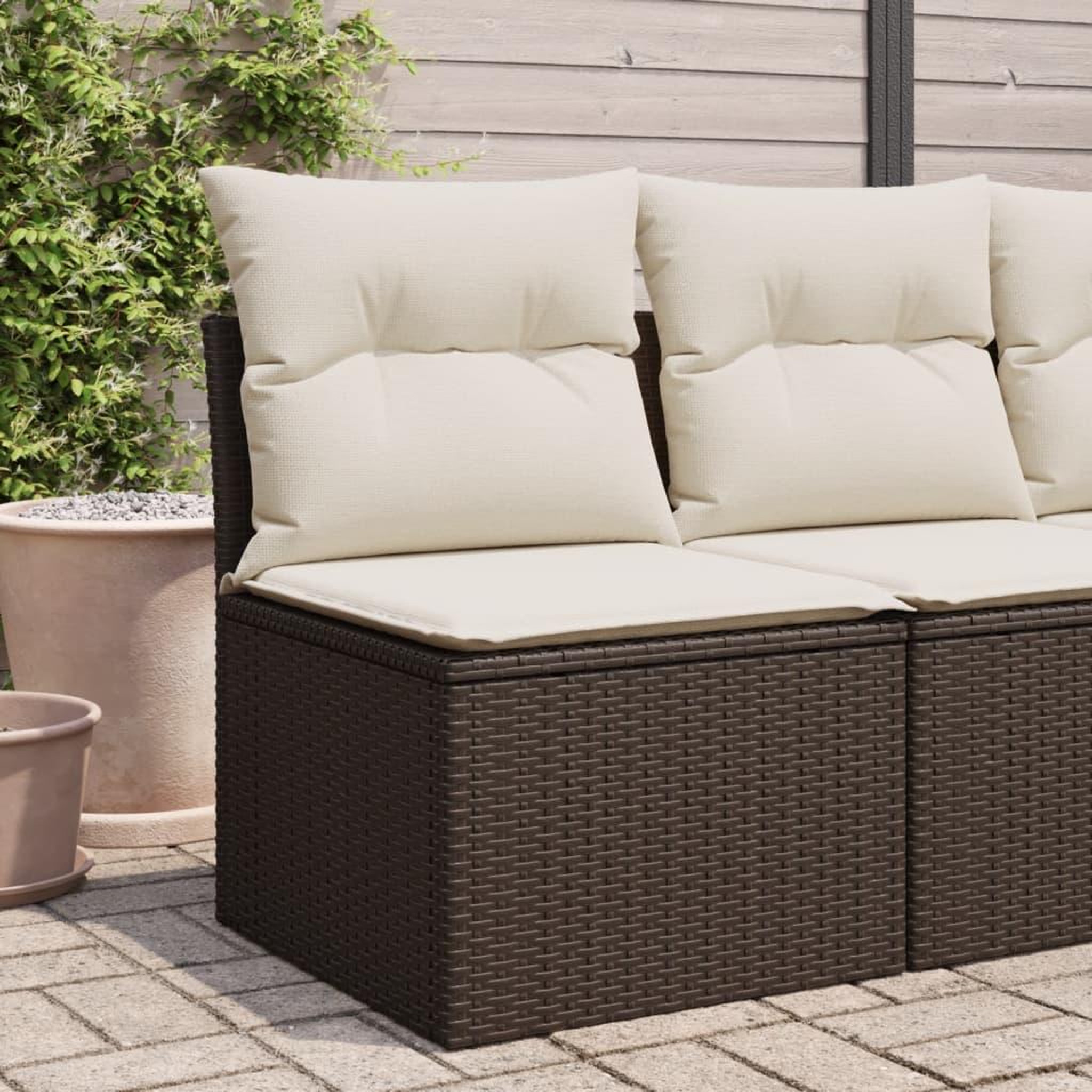 Voir la diapositive 1 : VIDAXL Canape de jardin sans accoudoirs coussins brun resine tressee
