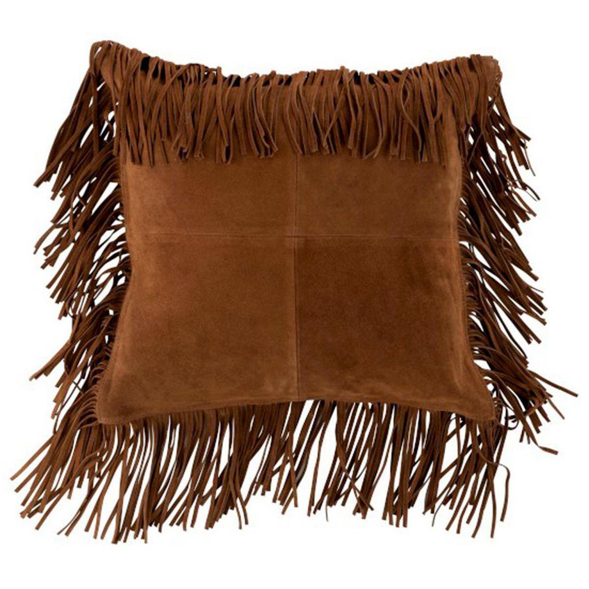 Voir la diapositive 1 : J-LINE Coussin à franges  cuir  45cm cognac