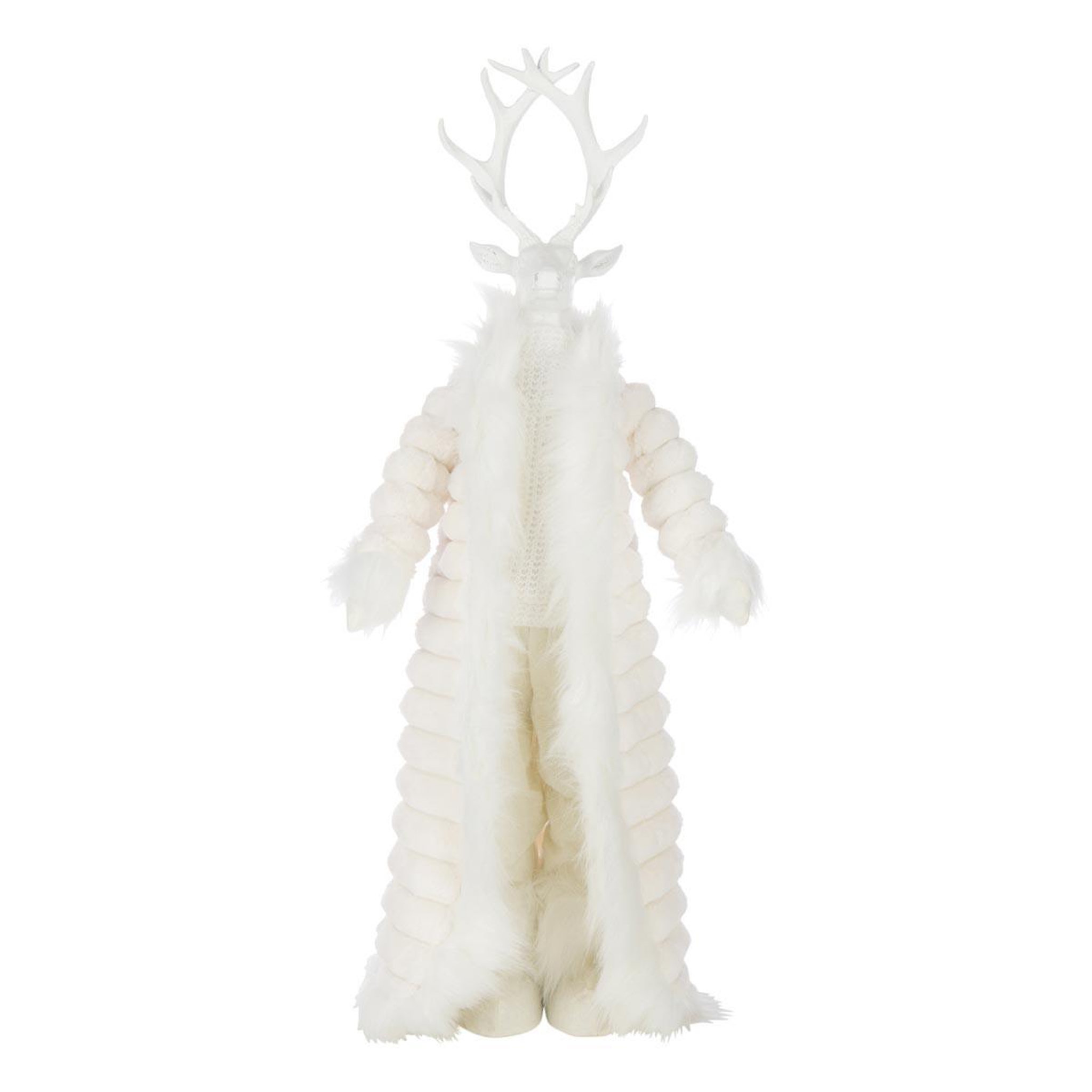J-LINE Statue cerf debout  manteau  92cm blanc