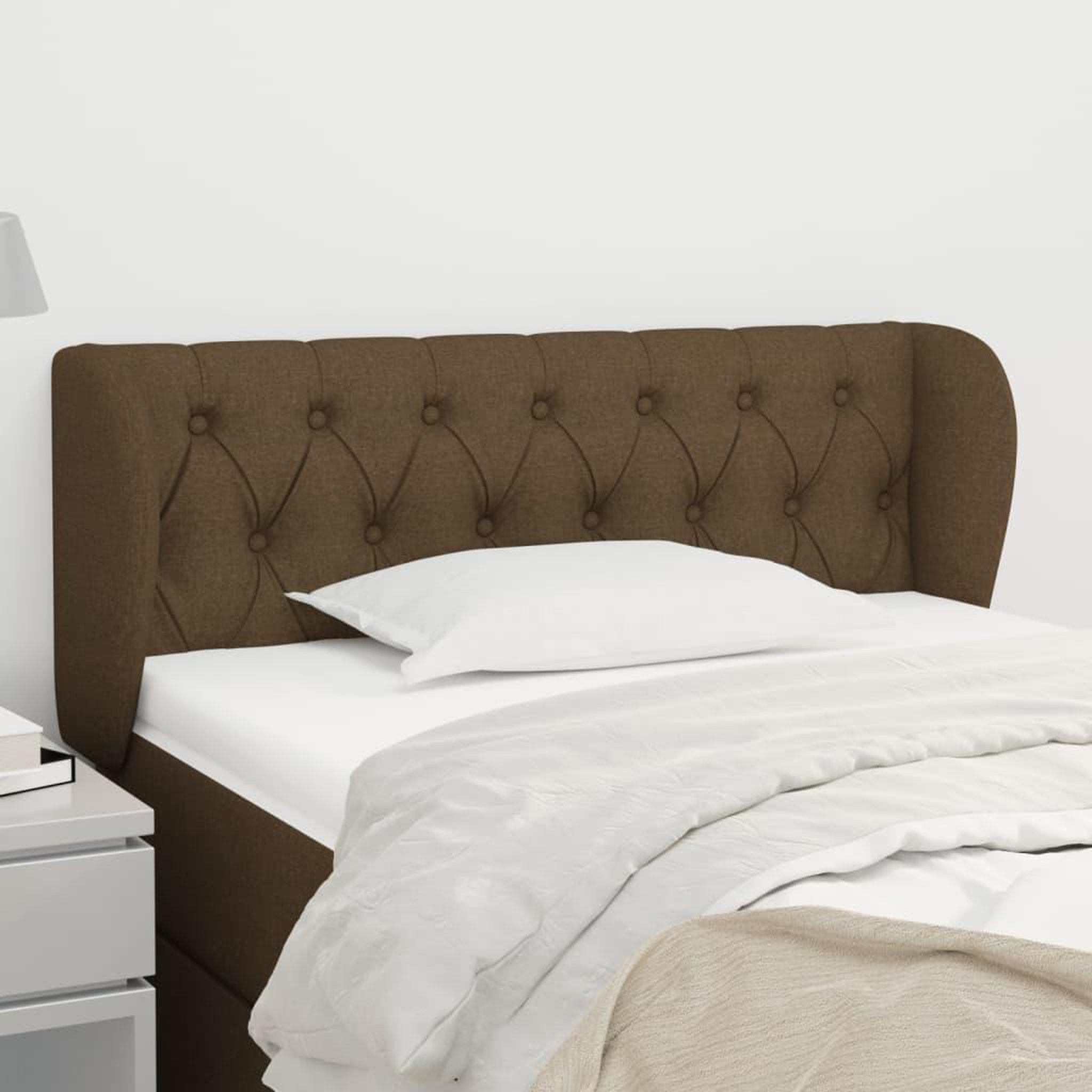 Voir la diapositive 1 : VIDAXL Tete de lit avec oreilles Marron fonce 93x23x78/88 cm Tissu