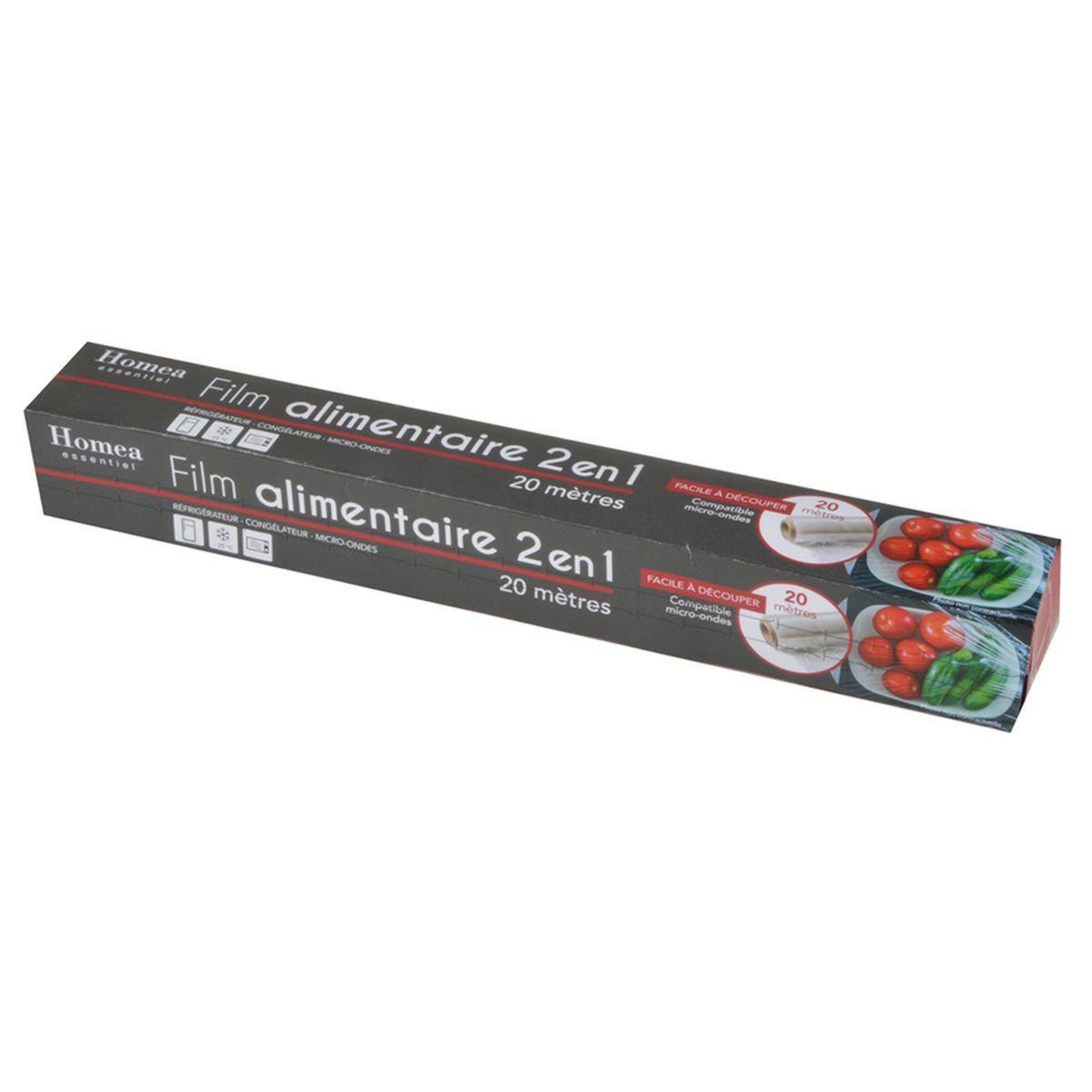 HOMEA Film alimentaire en pvc  2 en 1  20m transparent