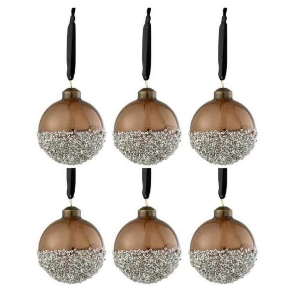 Paris Prix Lot de 6 Boules de Noël  Perles  8cm Marron