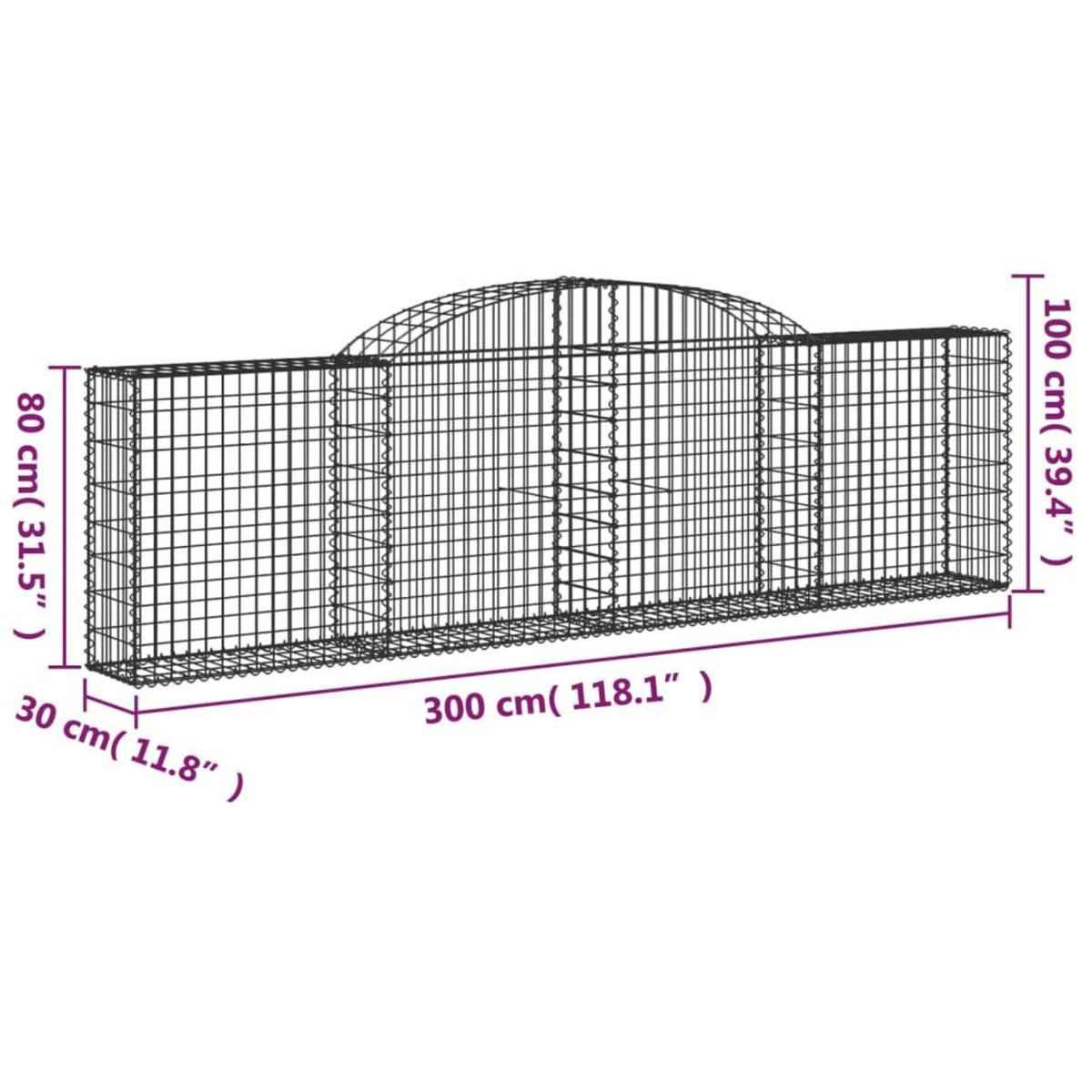 VIDAXL Paniers a gabions arques 25 pcs 300x30x80/100 cm fer galvanise