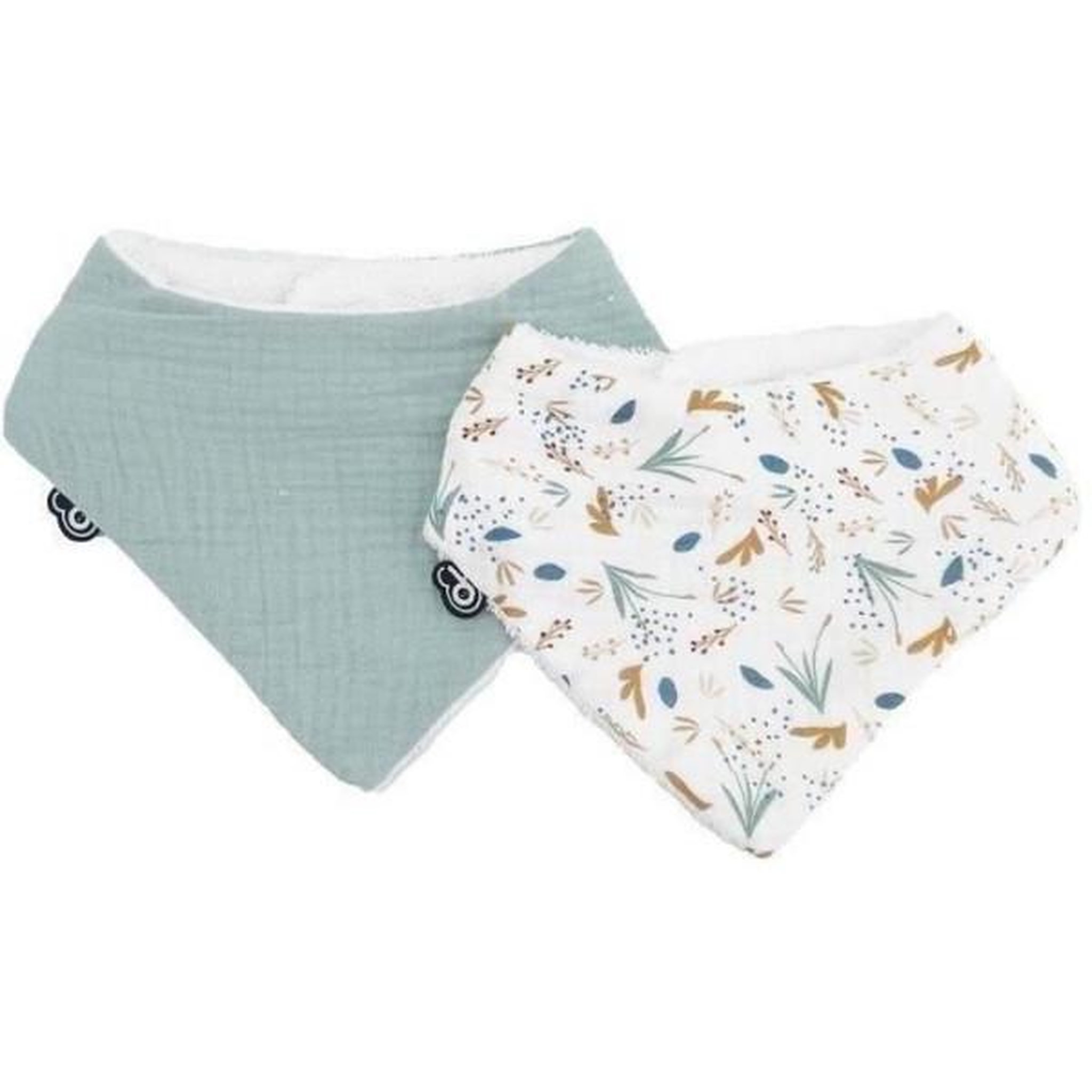 DOMIVA Lot x2 bavoirs bandana - domiva - tu - mousseline - celadon imprimé au fil de l'eau