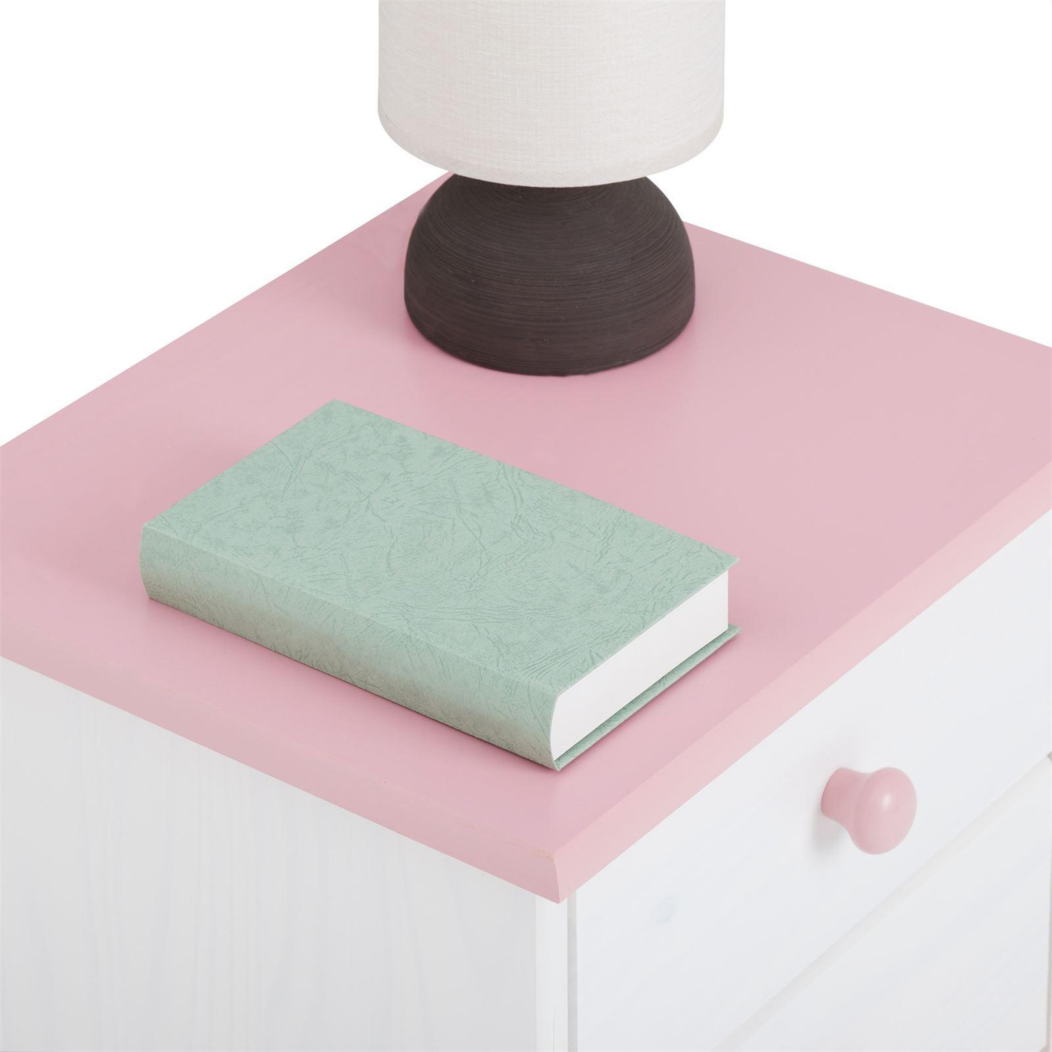 Voir la diapositive 5 : IDIMEX Table de chevet en pin RONDO, 2 tiroirs