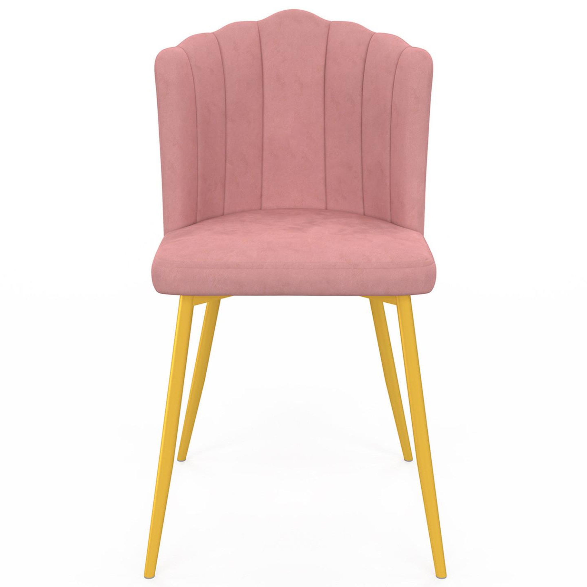 Voir la diapositive 3 : ID MARKET Lot de 2 chaises coquillage adella rose en velours pieds dorés
