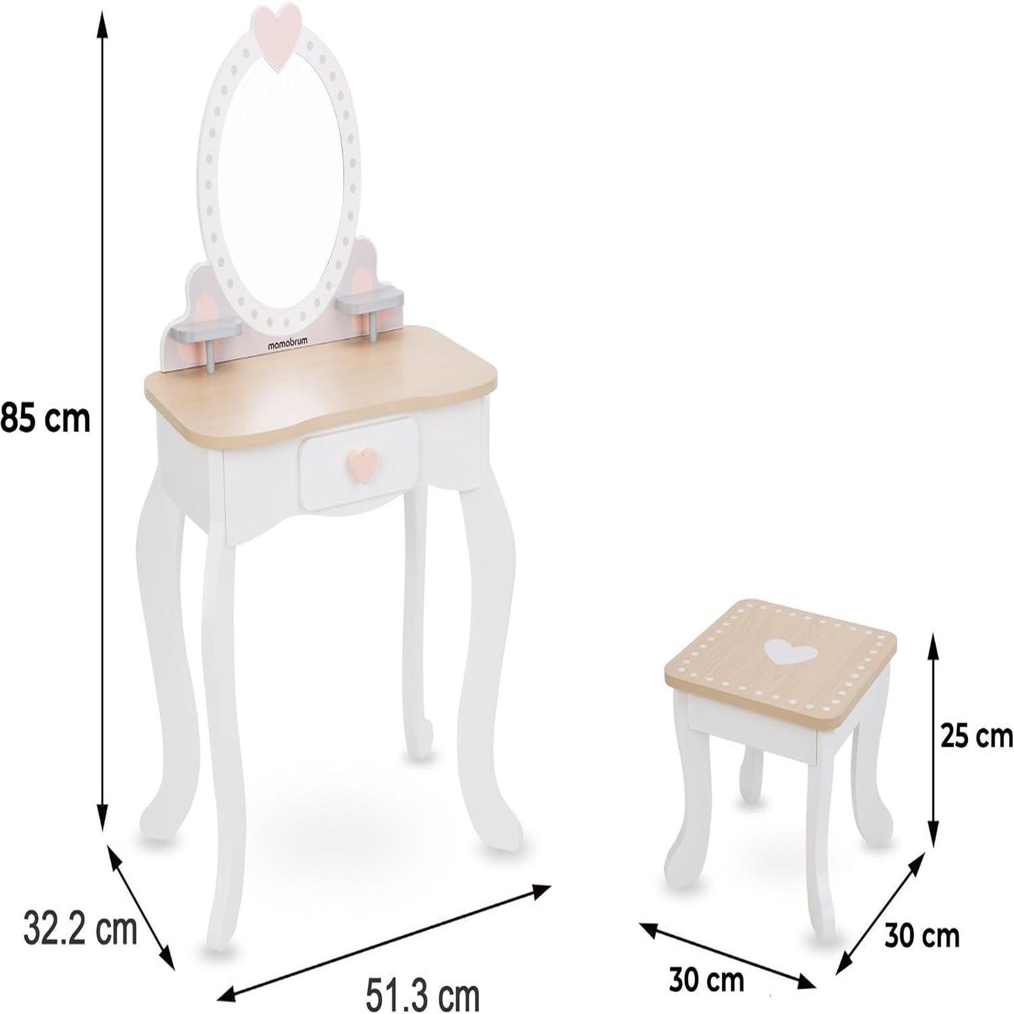 Voir la diapositive 6 : MAMABRUM Jouet D'imitation Coiffeuse Enfant en Bois Mamabrum, Miroir Tabouret et Accessoires