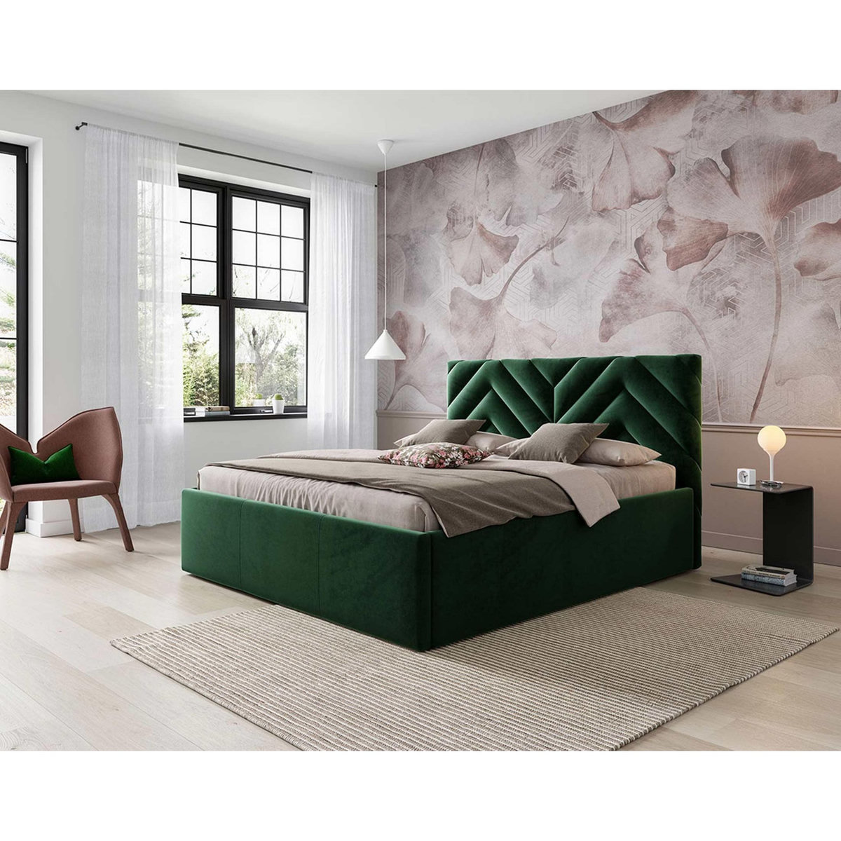 BEST MOBILIER Santiago - lit coffre - 140x200 - sommier inclus - en velours