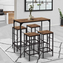 Voir la diapositive 2 : ID MARKET Table haute de bar DAYTON 100 cm et 4 tabourets bois foncé effet vieilli et noir design industriel