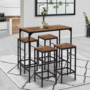 Voir la diapositive 2 : ID MARKET Table haute de bar DAYTON 100 cm et 4 tabourets bois foncé effet vieilli et noir design industriel