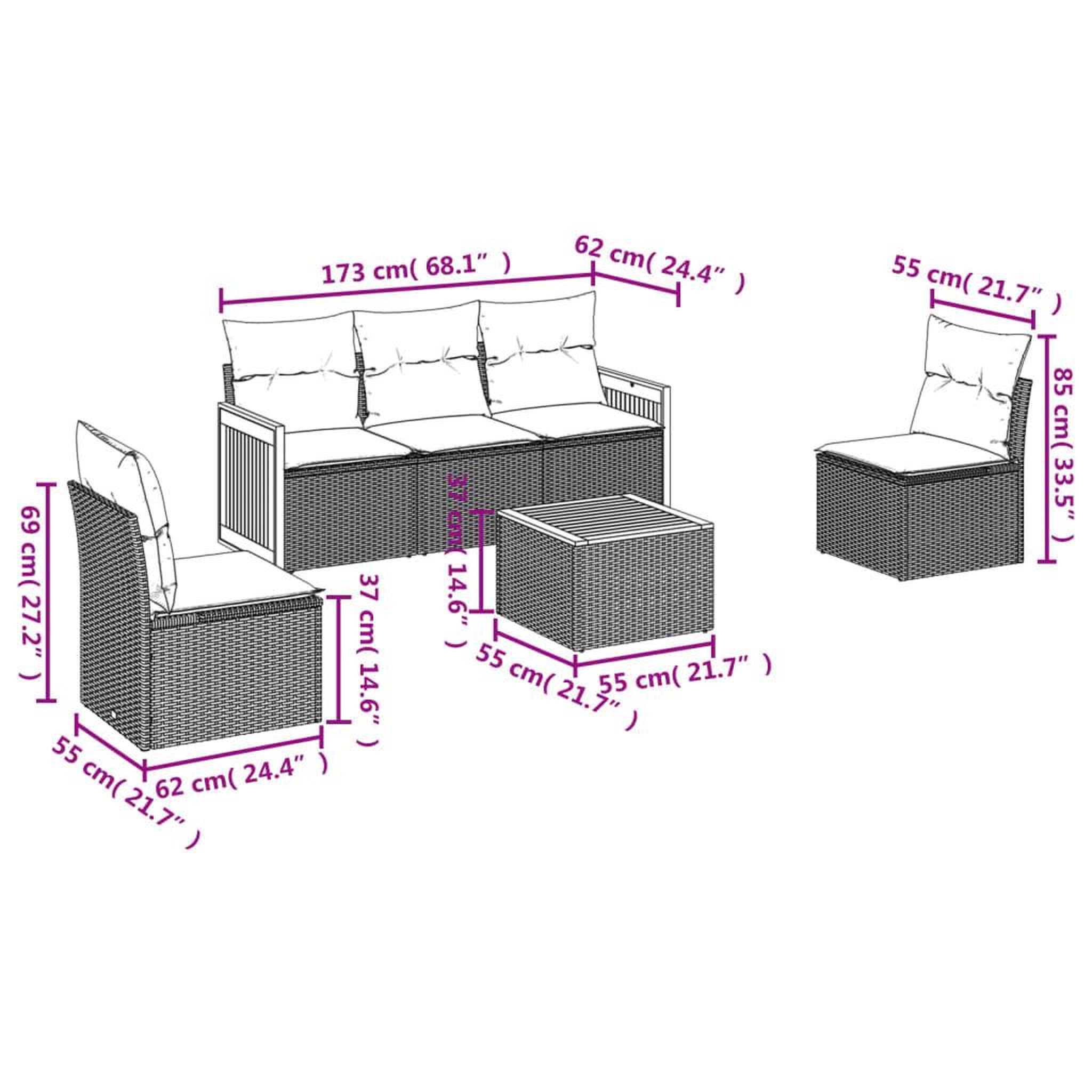 Voir la diapositive 3 : VIDAXL Salon de jardin 6 pcs avec coussins noir resine tressee