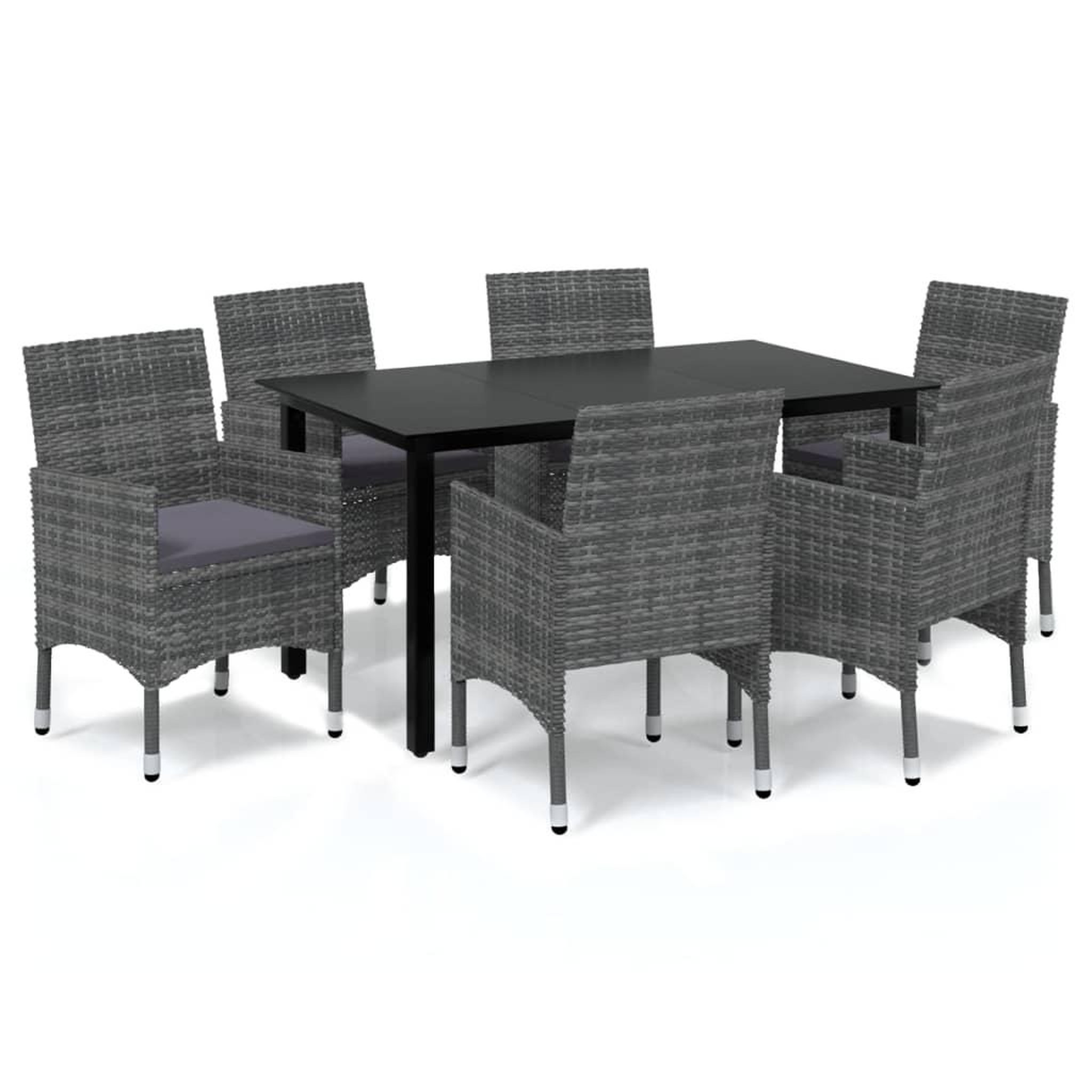 Voir la diapositive 2 : VIDAXL Ensemble a manger de jardin coussins 7pcs Resine tressee Gris