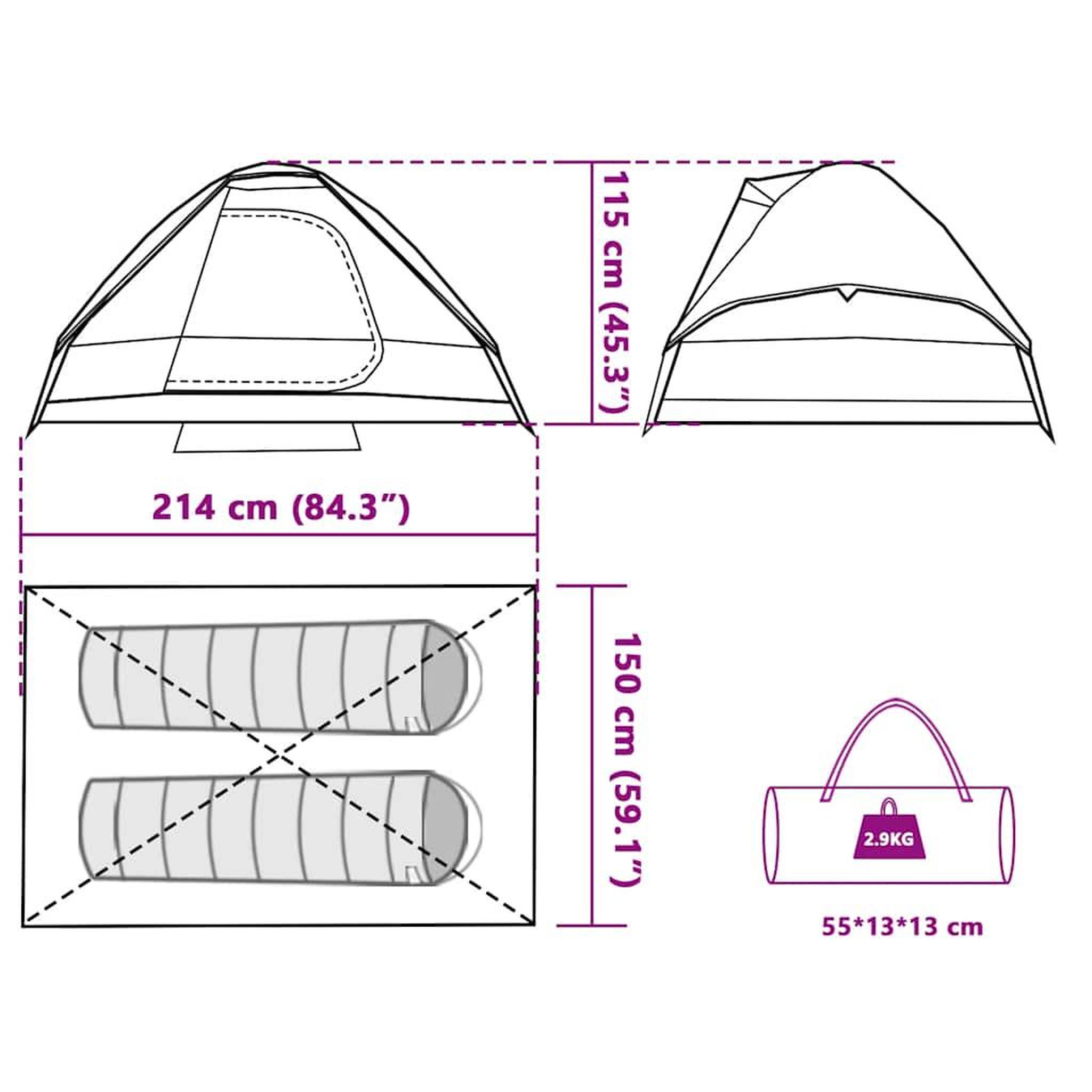 Voir la diapositive 6 : VIDAXL Tente de camping a dome 2 personne vert impermeable
