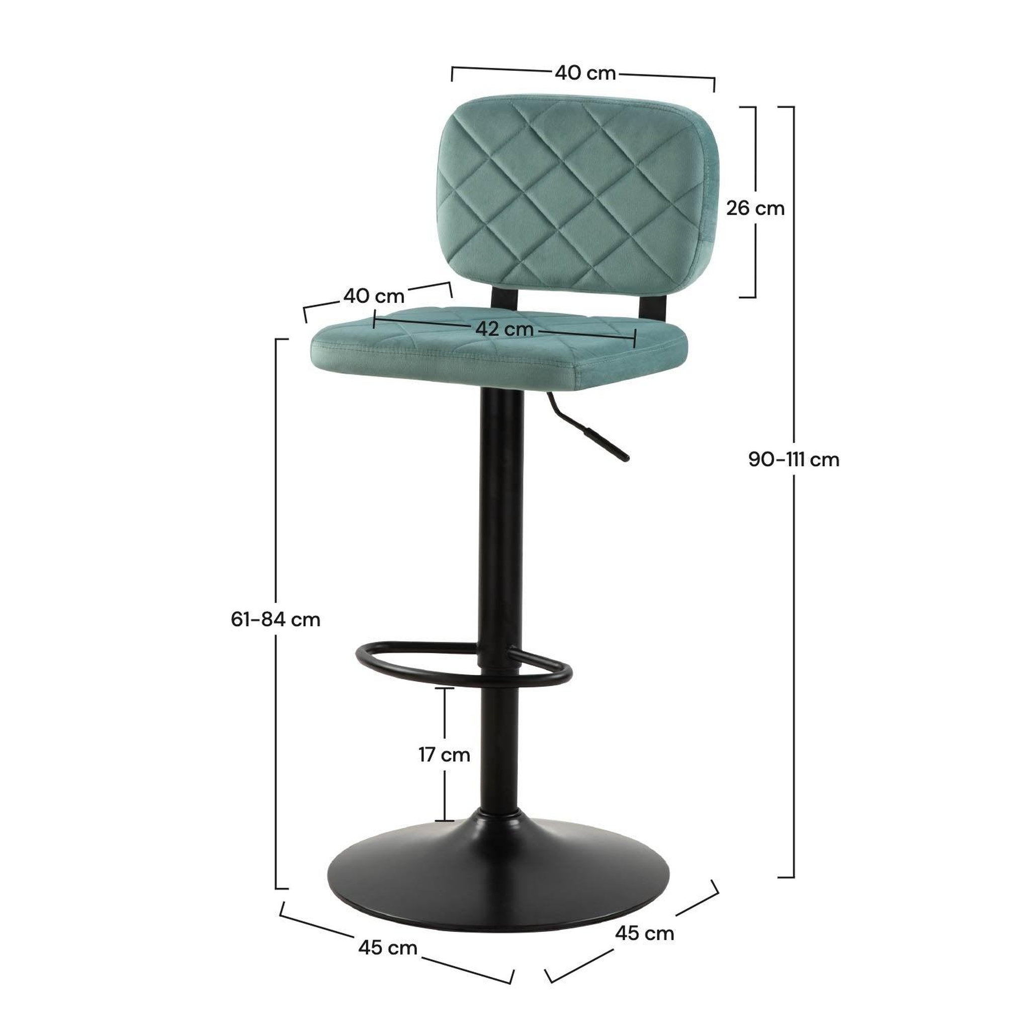 Voir la diapositive 4 : MAISON PAVANE Lot de 2 chaises de bar réglables 60/81 cm en velours vert d'eau-Viktor