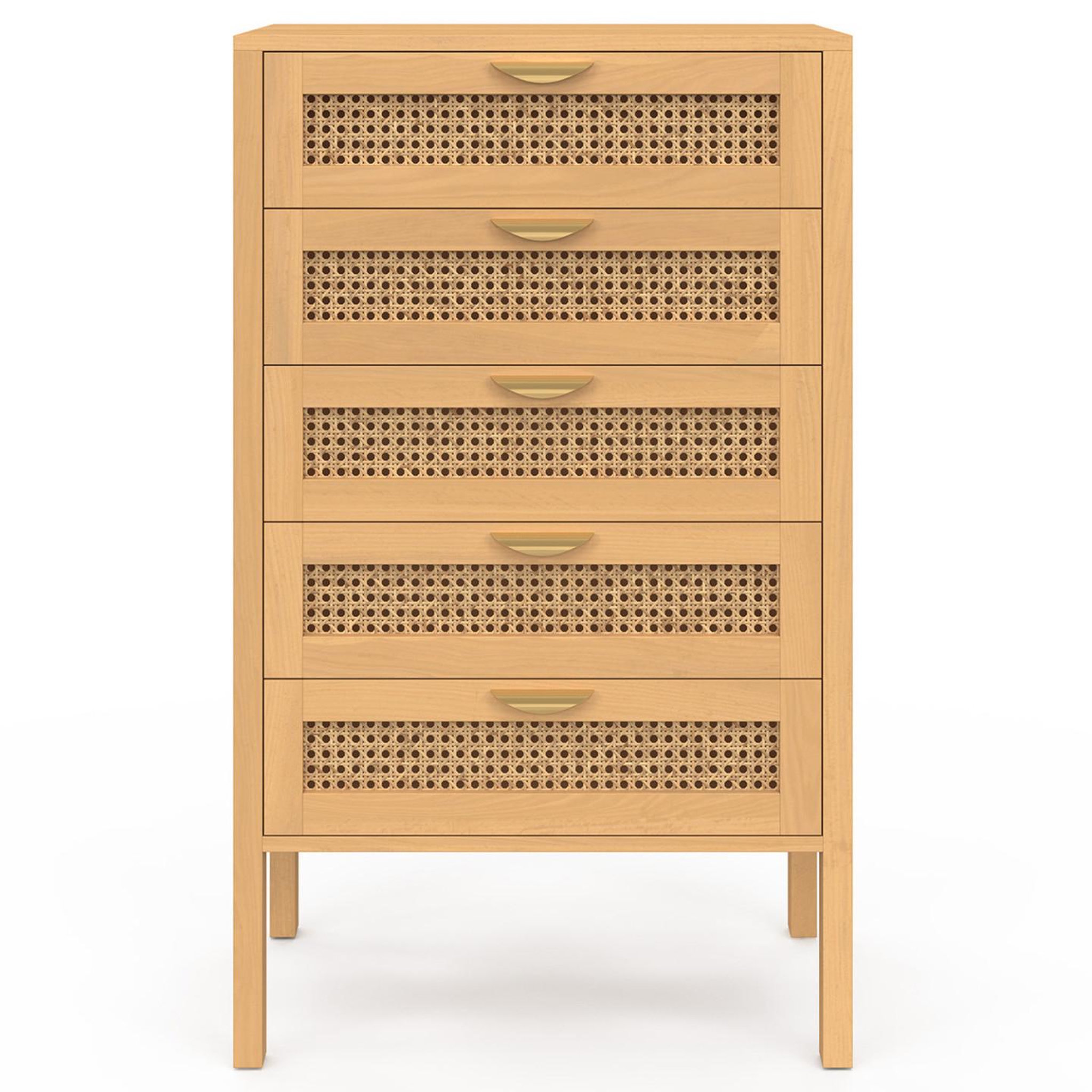 Voir la diapositive 3 : ID MARKET Chiffonnier 5 tiroirs edhen 60x40x100 cm commode semainier bois et effet cannage