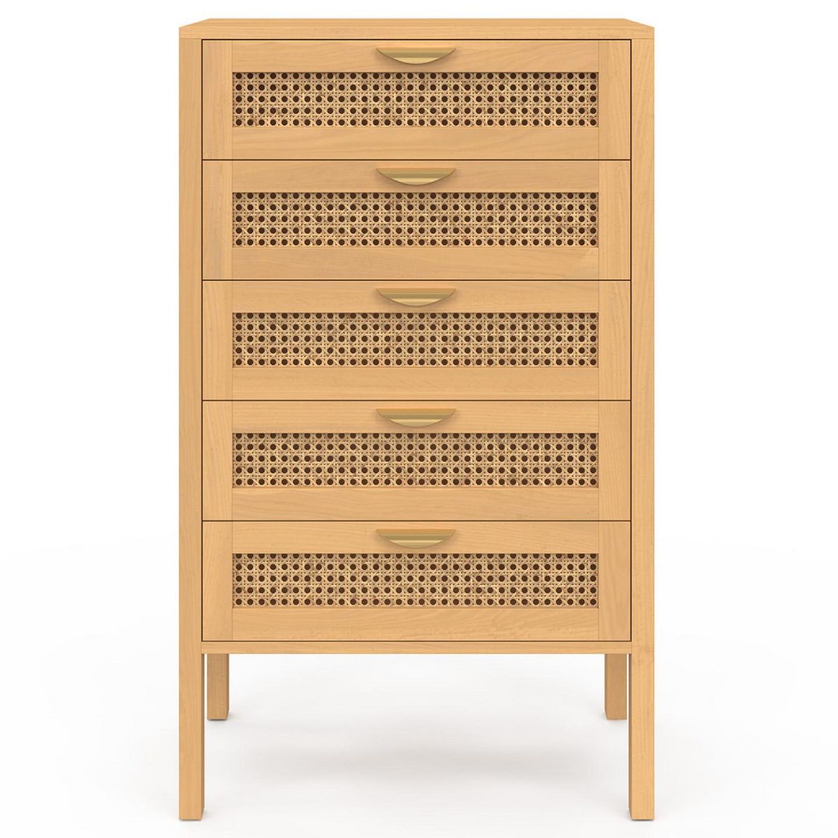 ID MARKET Chiffonnier 5 tiroirs EDHEN 60 cm bois et cannage