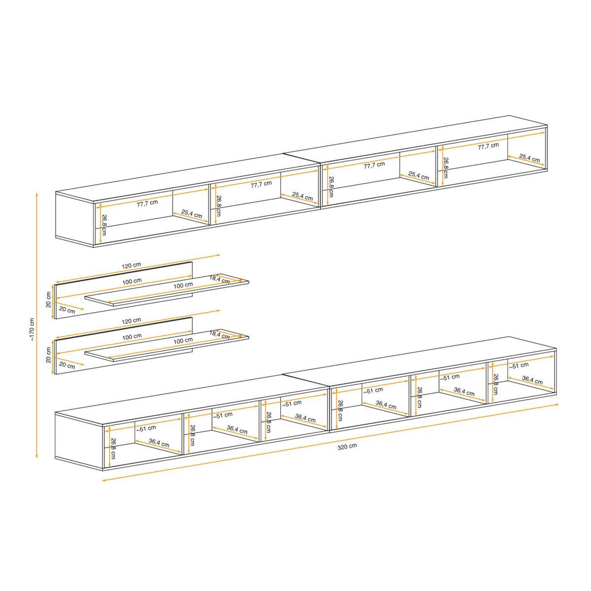 Paris Prix Ensemble Meuble TV Mural  Fly I1  320cm Blanc