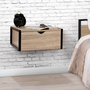 Voir la diapositive 2 : ID MARKET Lot de 2 tables de chevet murales DETROIT 1 tiroir étagère suspendue bois et métal noir design industriel