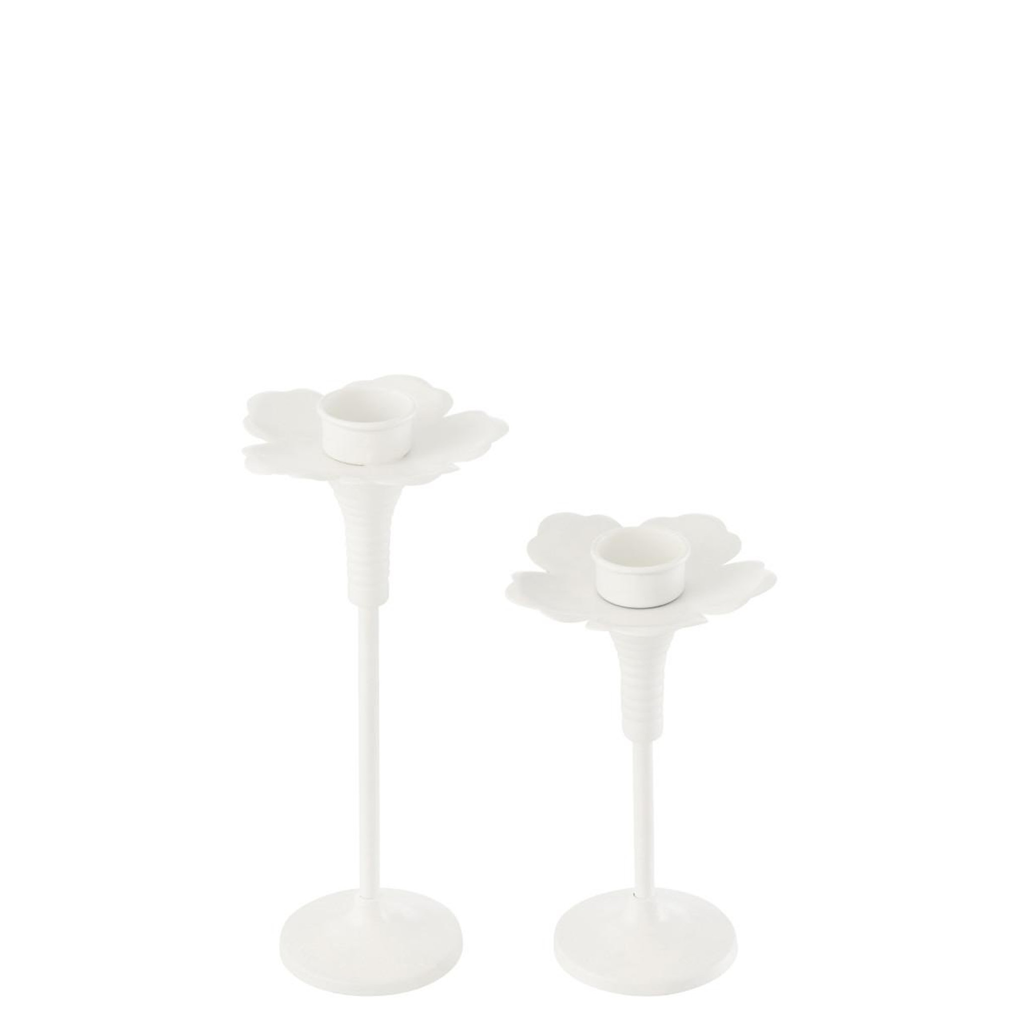 Voir la diapositive 2 : J-LINE Lot de 2 bougeoirs fleurs en métal  oldies  29cm blanc