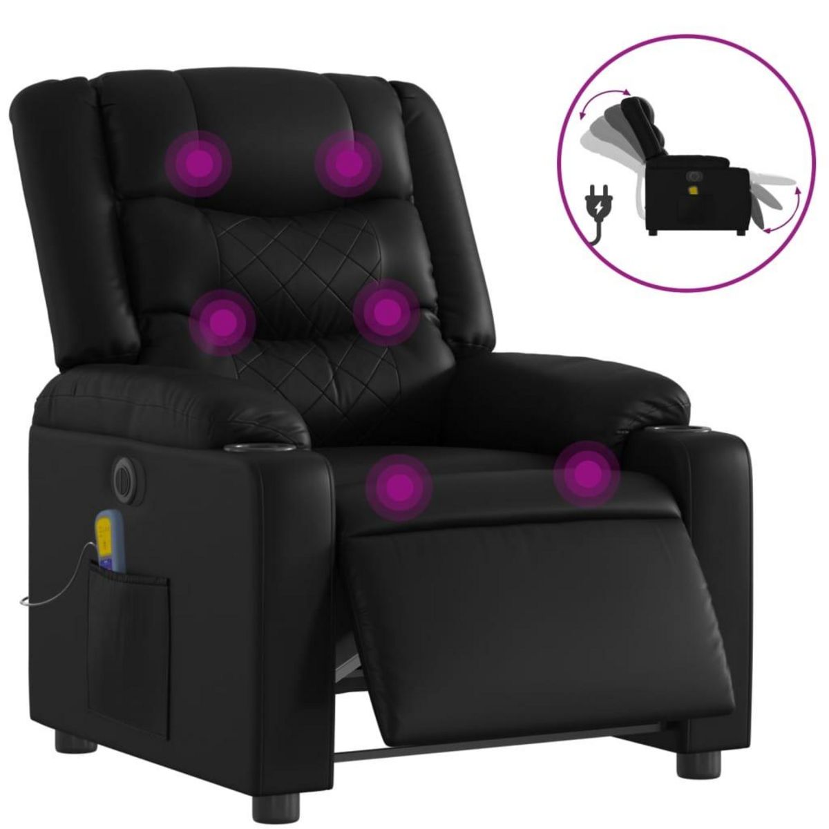 VIDAXL Fauteuil de massage inclinable electrique noir similicuir
