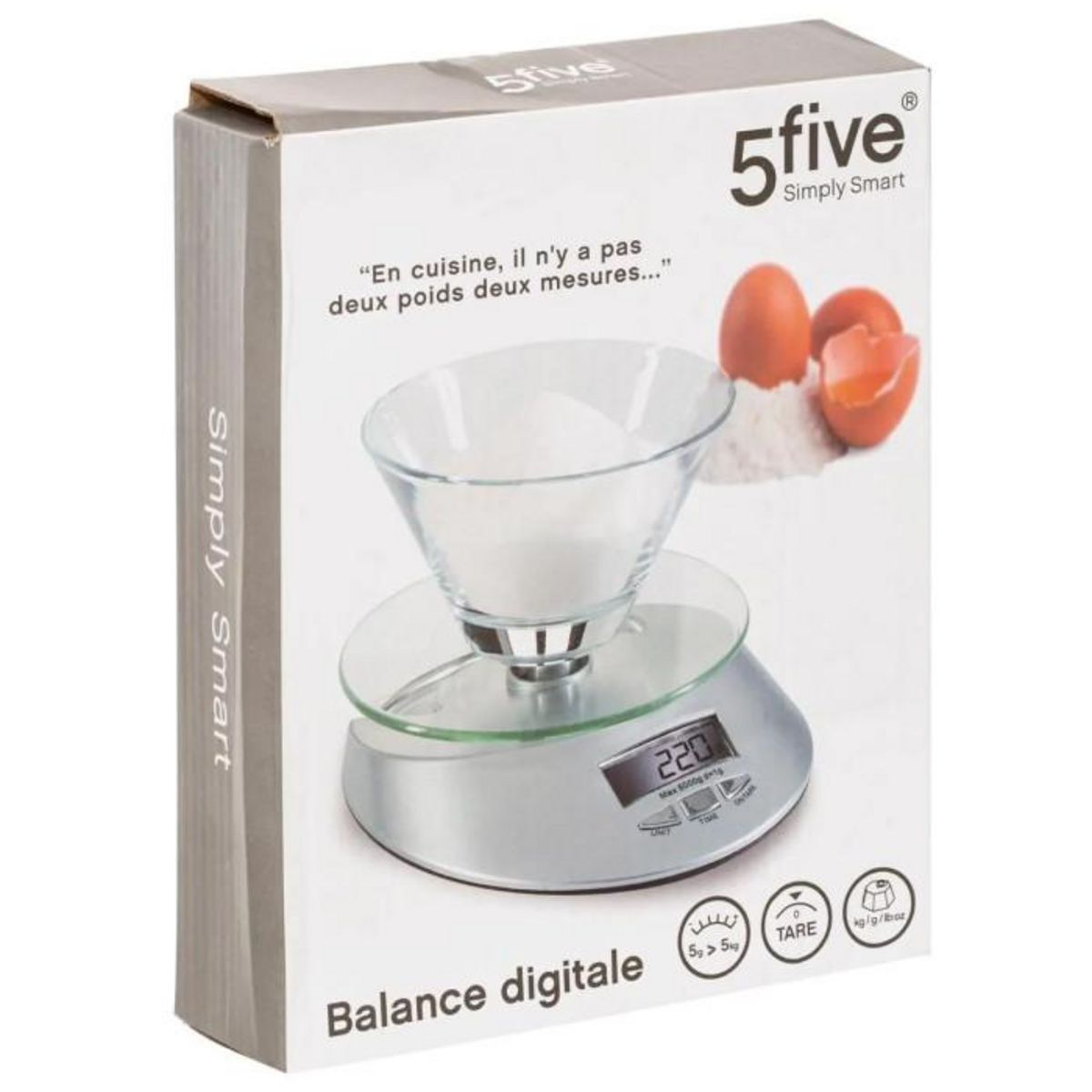 FIVE Balance de Cuisine Digital  Pesée  16cm Argent
