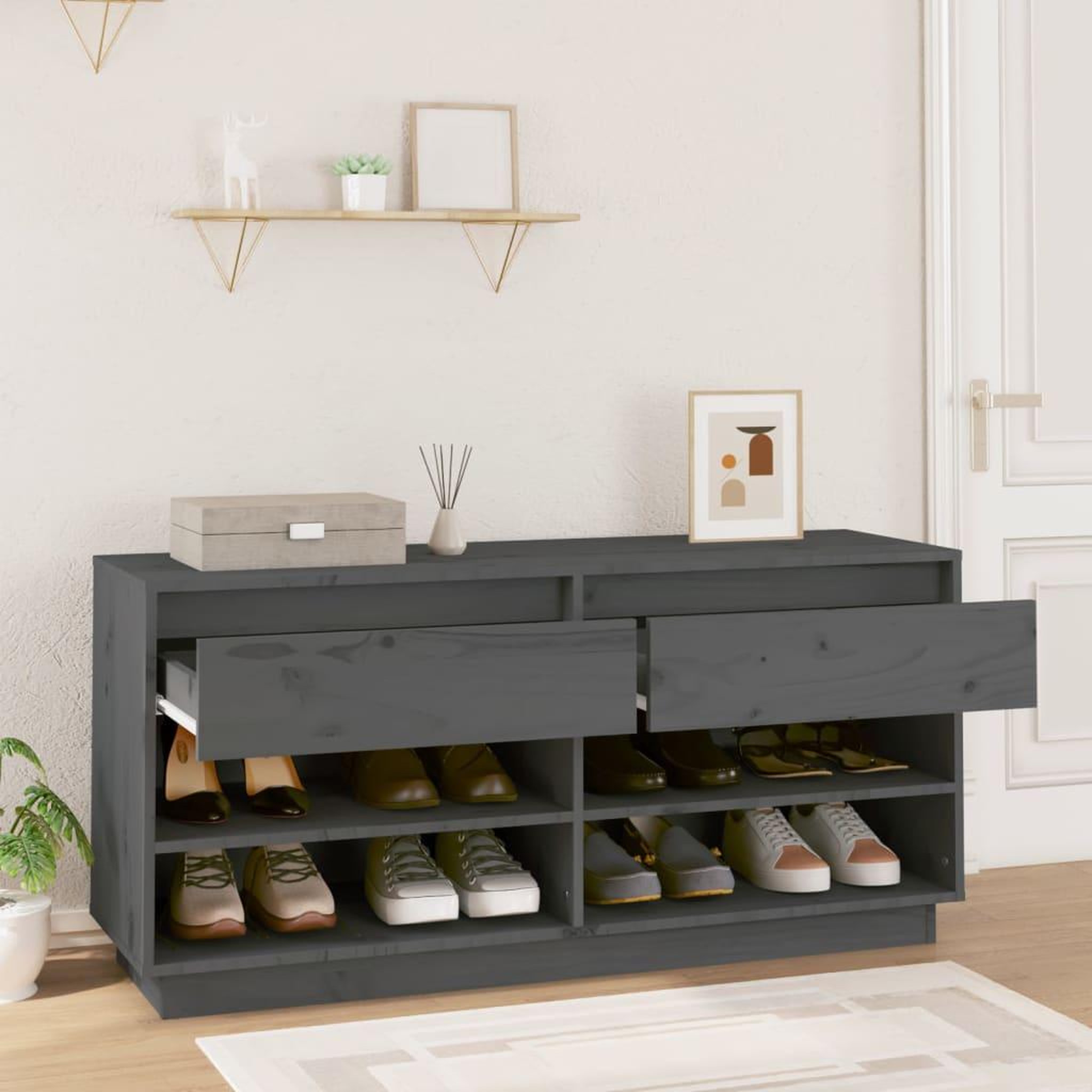 Voir la diapositive 3 : VIDAXL Armoire a chaussures Gris 110x34x52 cm Bois de pin massif