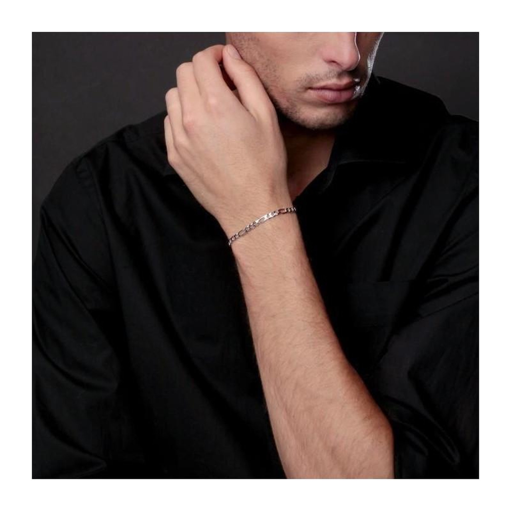 Voir la diapositive 2 : L'ATELIER D'AZUR Bracelet Argent 925/000 Maille Figaro Alternée 1+3 - Homme