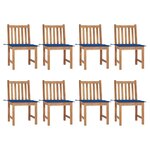 VIDAXL Chaises de jardin lot de 8 avec coussins Bois de teck massif