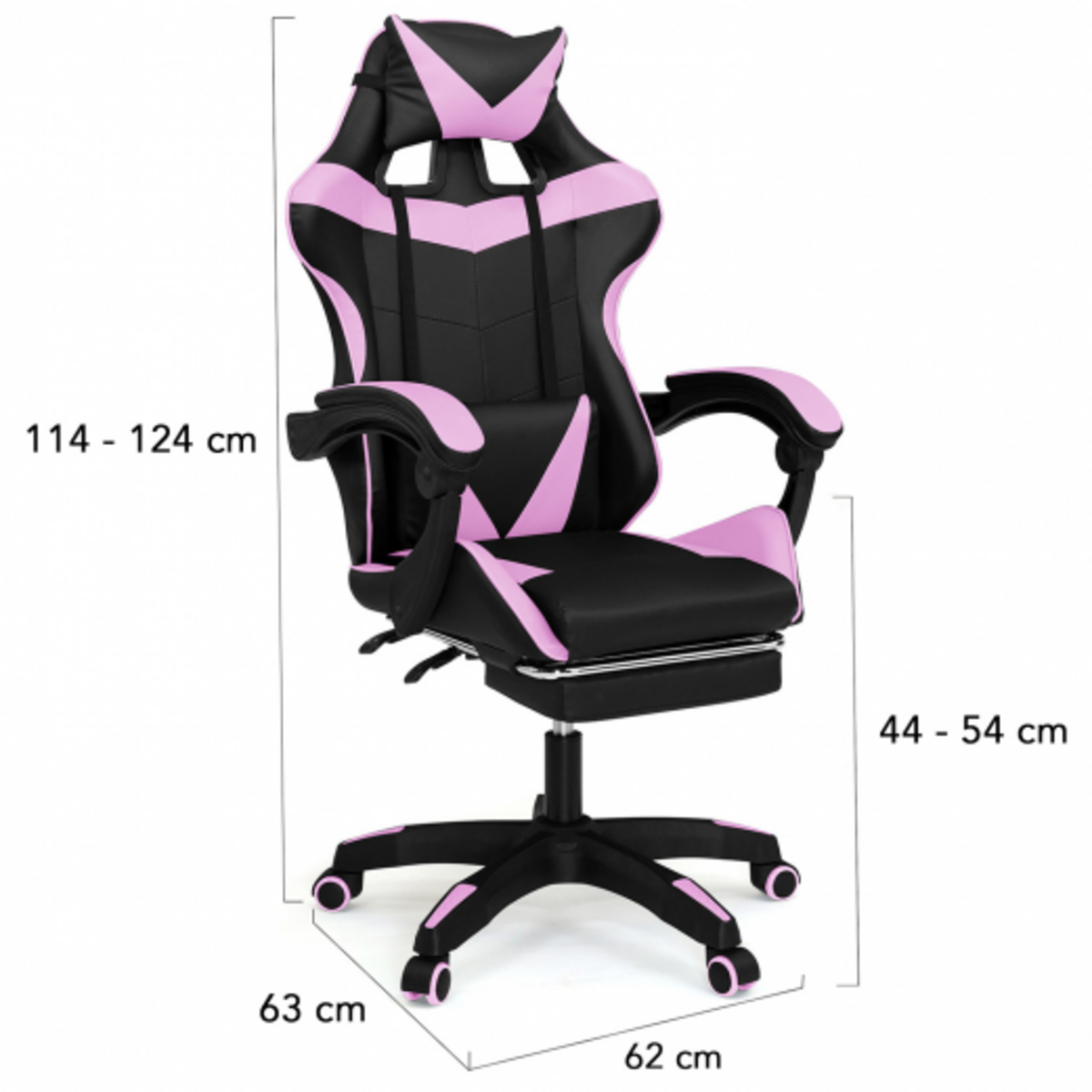ID MARKET Fauteuil de gaming ALEX réglable avec repose-pied, coussin de tête et coussin lombaire noir et rose