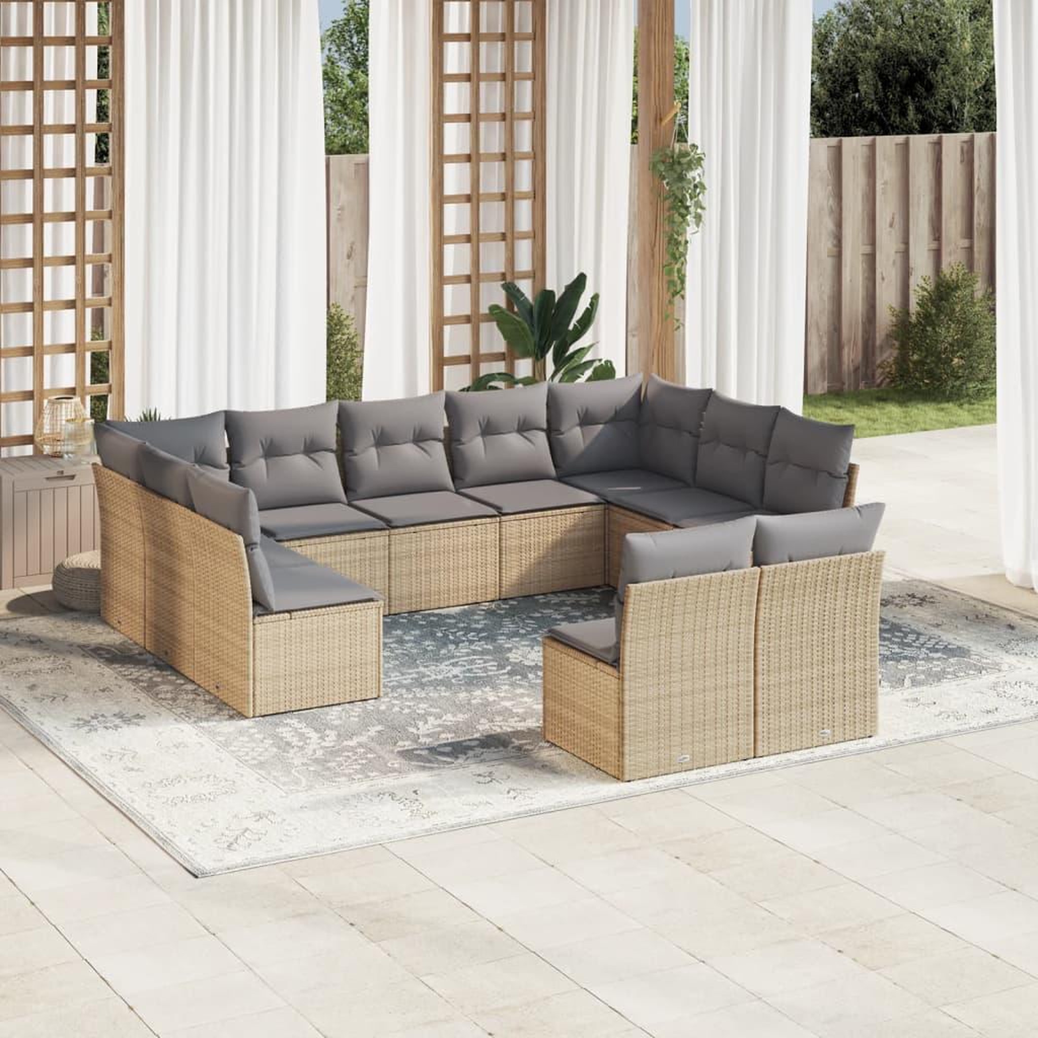 VIDAXL Salon de jardin 11 pcs avec coussins beige resine tressee