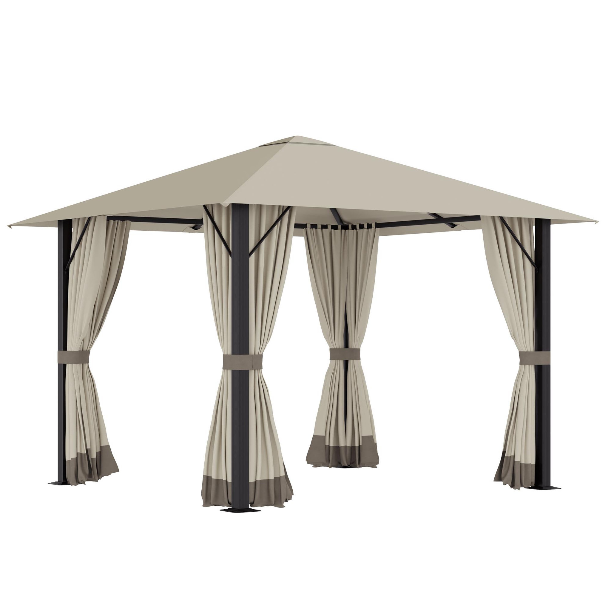 Voir la diapositive 1 : OUTSUNNY Tonnelle barnum de jardin 2,97L x 2,97l m avec 4 parois latérales amovibles - toit avec évent - porte zippée - armature aluminium et acier - beige