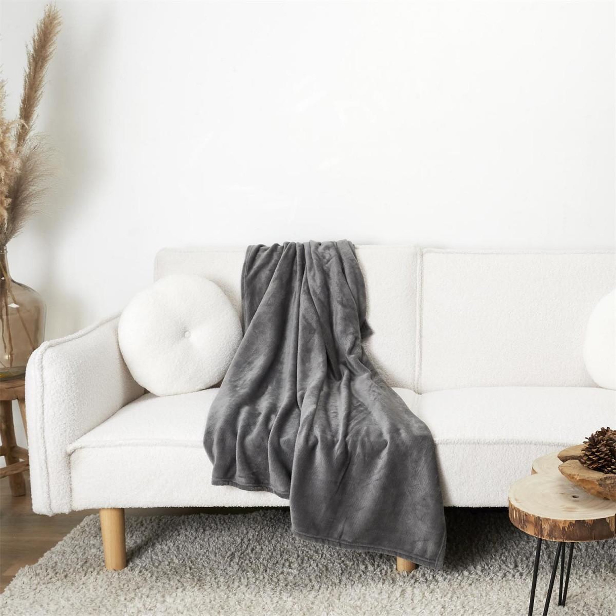 Voir la diapositive 4 : The Home Deco Factory Plaid flanelle  cocooning  125x150cm gris