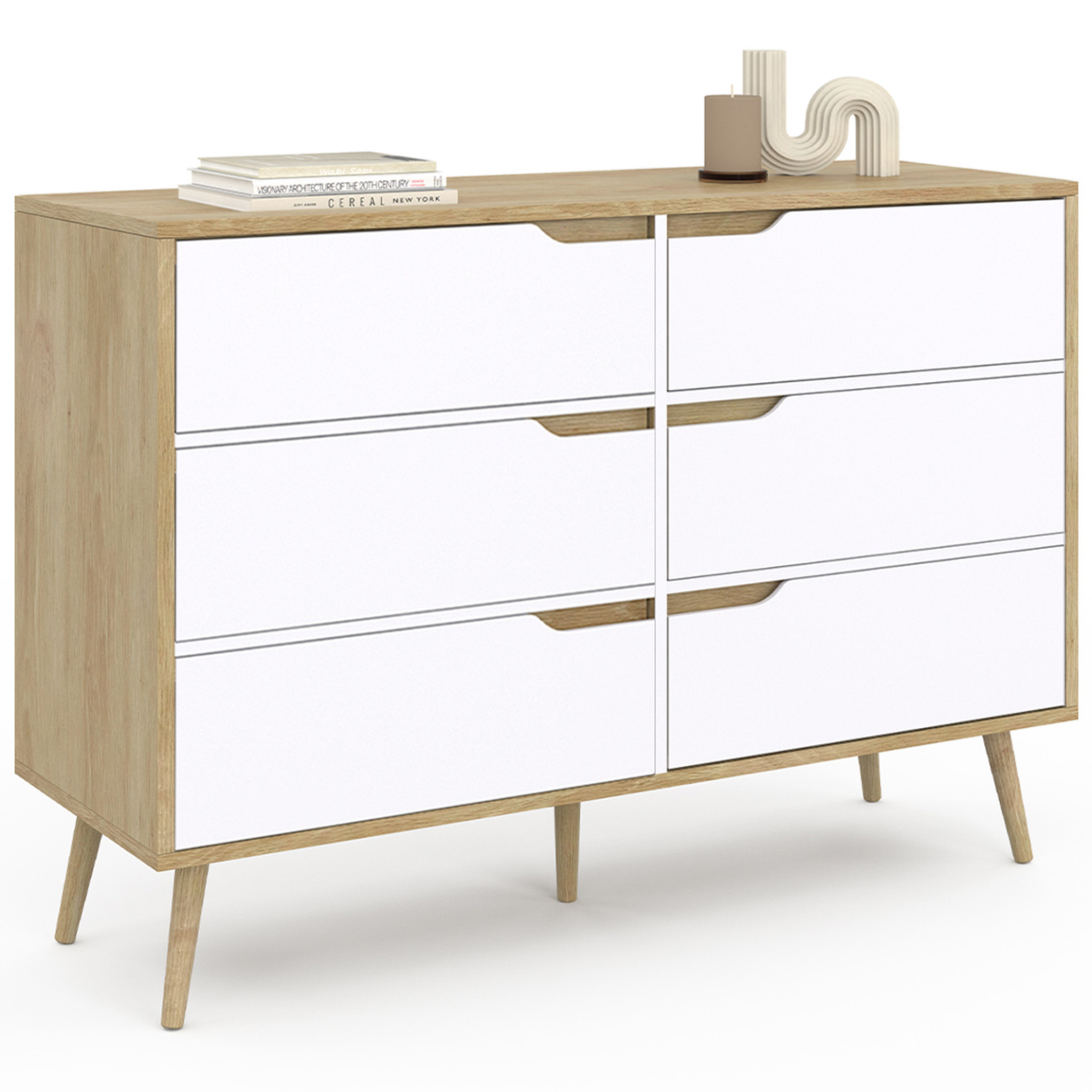 ID MARKET Commode 6 tiroirs helsinki 115 cm scandinave bois et blanc